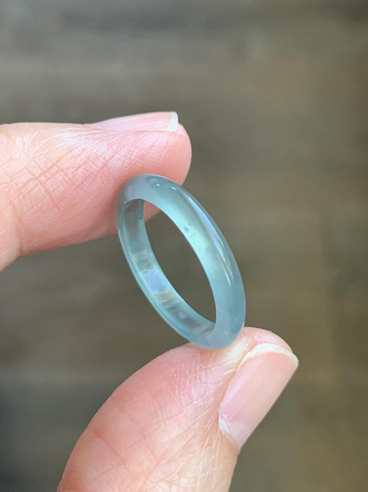 Natural Grade A Guatemalan Premium Icy Highly Translucent Pastel Teal Blue Jade Jadeite Band Ring Size 6 US 天然冰危蓝绿起冰起光翡翠戒圈 XQL44C