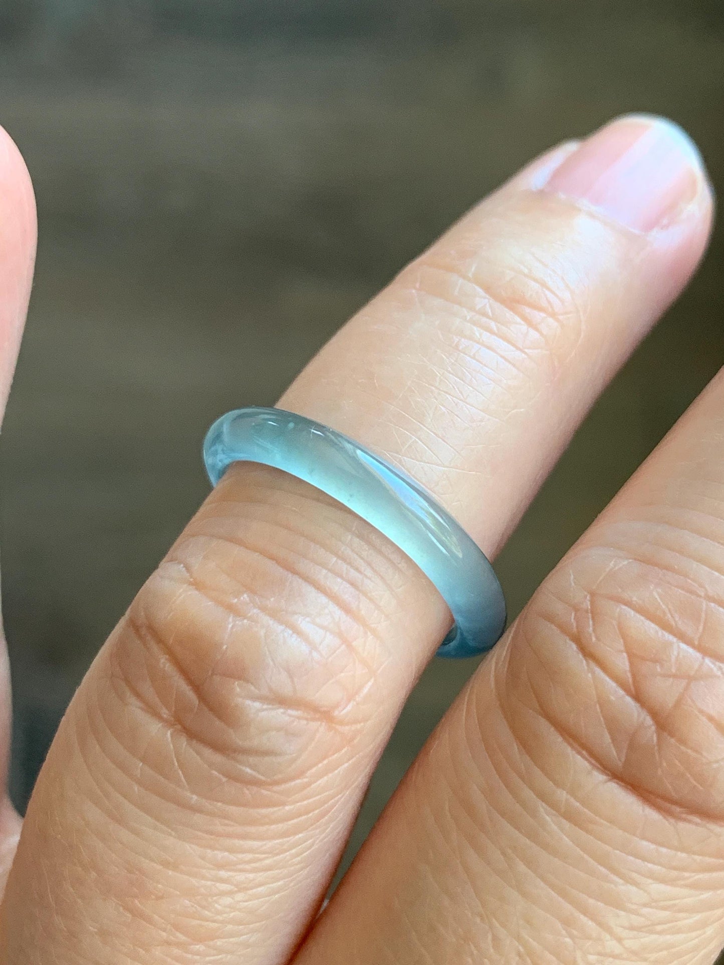 Natural Grade A Guatemalan Premium Icy Highly Translucent Pastel Teal Blue Jade Jadeite Band Ring Size 6 US 天然冰危蓝绿起冰起光翡翠戒圈 XQL44C