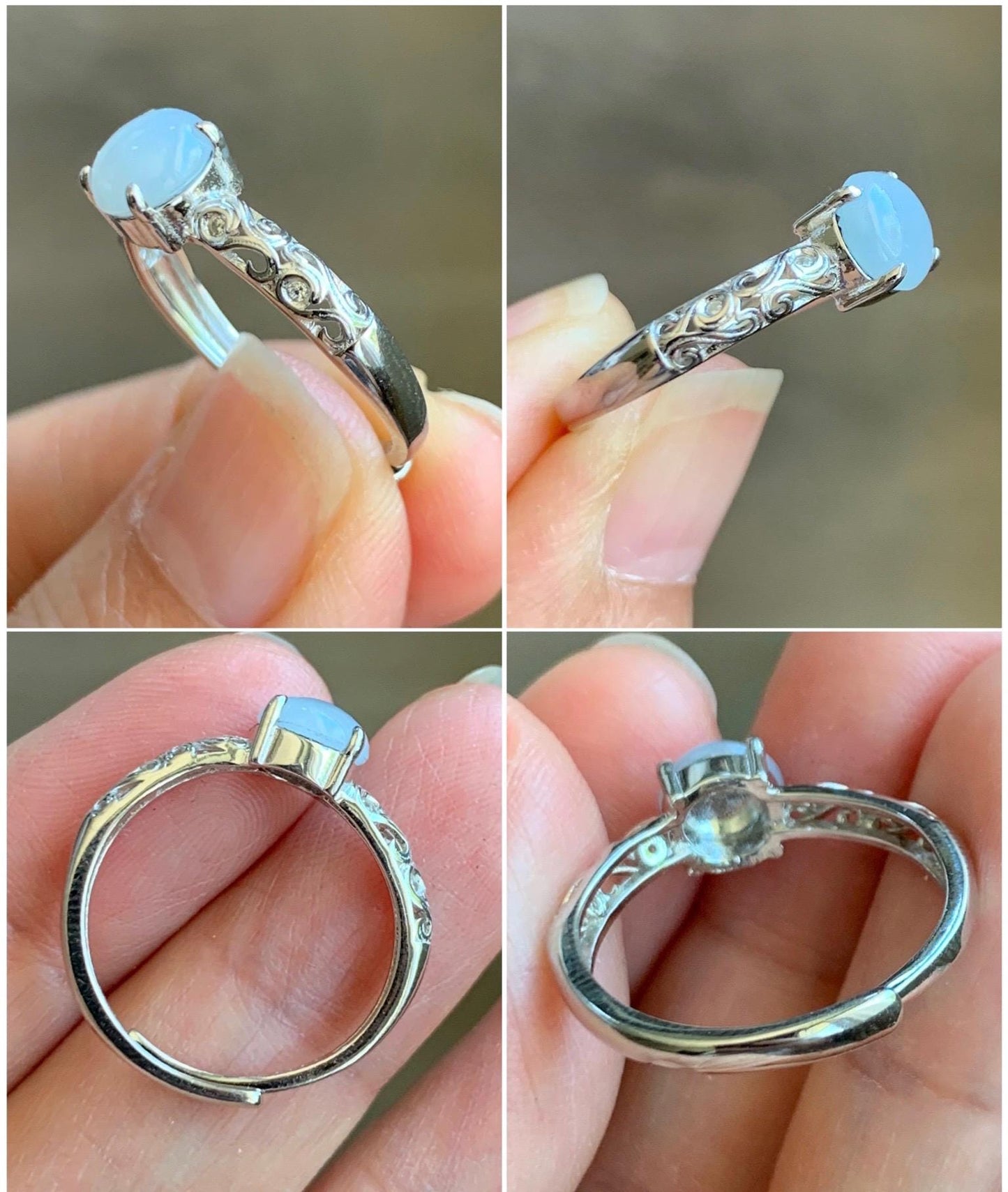 Natural Grade A Icy Translucent Pastel Lavender Undertone Jade Jadeite Ring Sterling Silver Size 7 US Adjustable 天然淡紫底翡翠银镶戒指 XMQ55D
