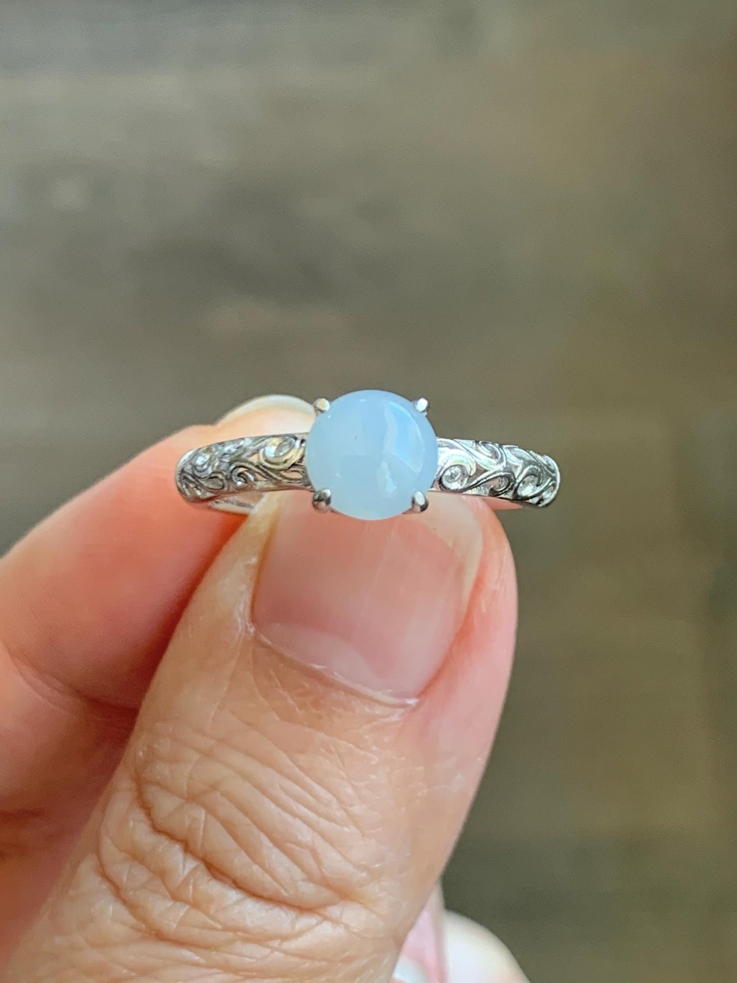 Natural Grade A Icy Translucent Pastel Lavender Undertone Jade Jadeite Ring Sterling Silver Size 7 US Adjustable 天然淡紫底翡翠银镶戒指 XMQ55D