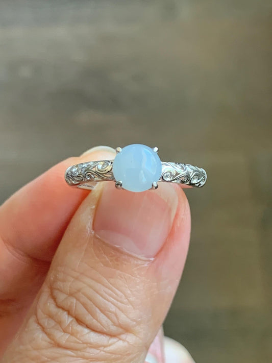 Natural Grade A Icy Translucent Pastel Lavender Undertone Jade Jadeite Ring Sterling Silver Size 7 US Adjustable 天然淡紫底翡翠银镶戒指 XMQ55D