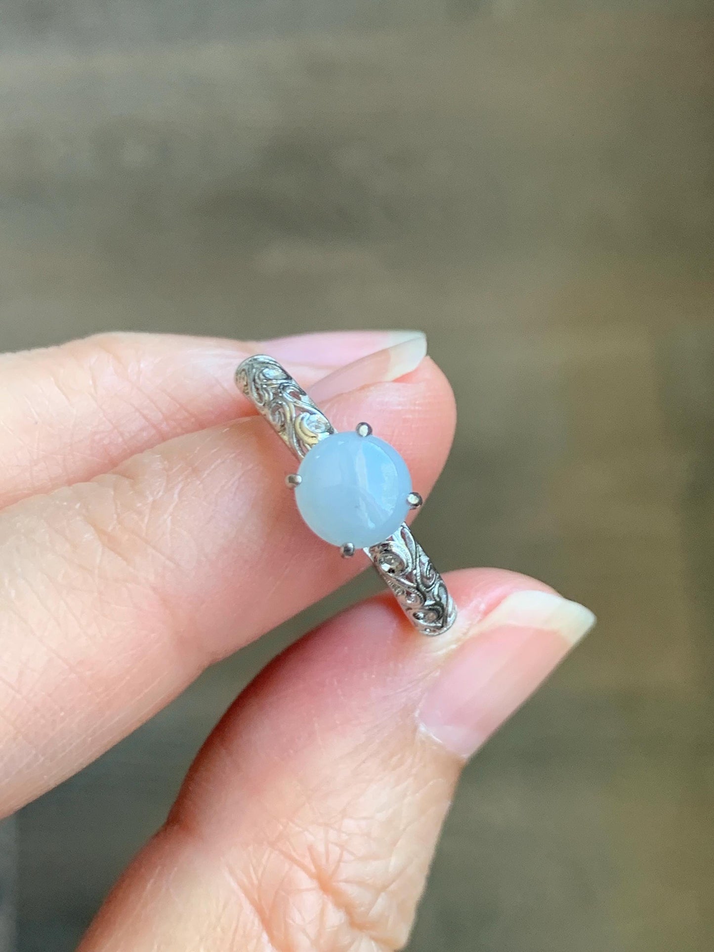 Natural Grade A Icy Translucent Pastel Lavender Undertone Jade Jadeite Ring Sterling Silver Size 7 US Adjustable 天然淡紫底翡翠银镶戒指 XMQ55D