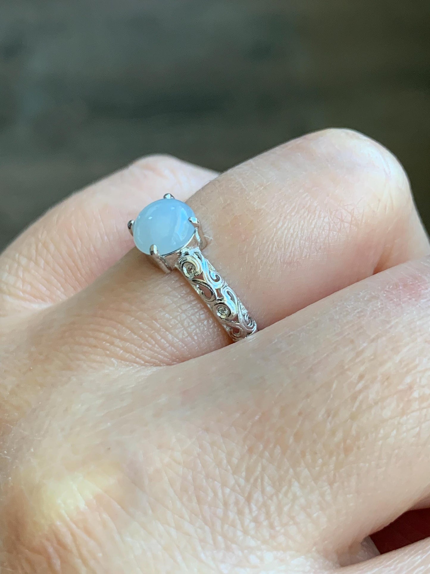 Natural Grade A Icy Translucent Pastel Lavender Undertone Jade Jadeite Ring Sterling Silver Size 7 US Adjustable 天然淡紫底翡翠银镶戒指 XMQ55D
