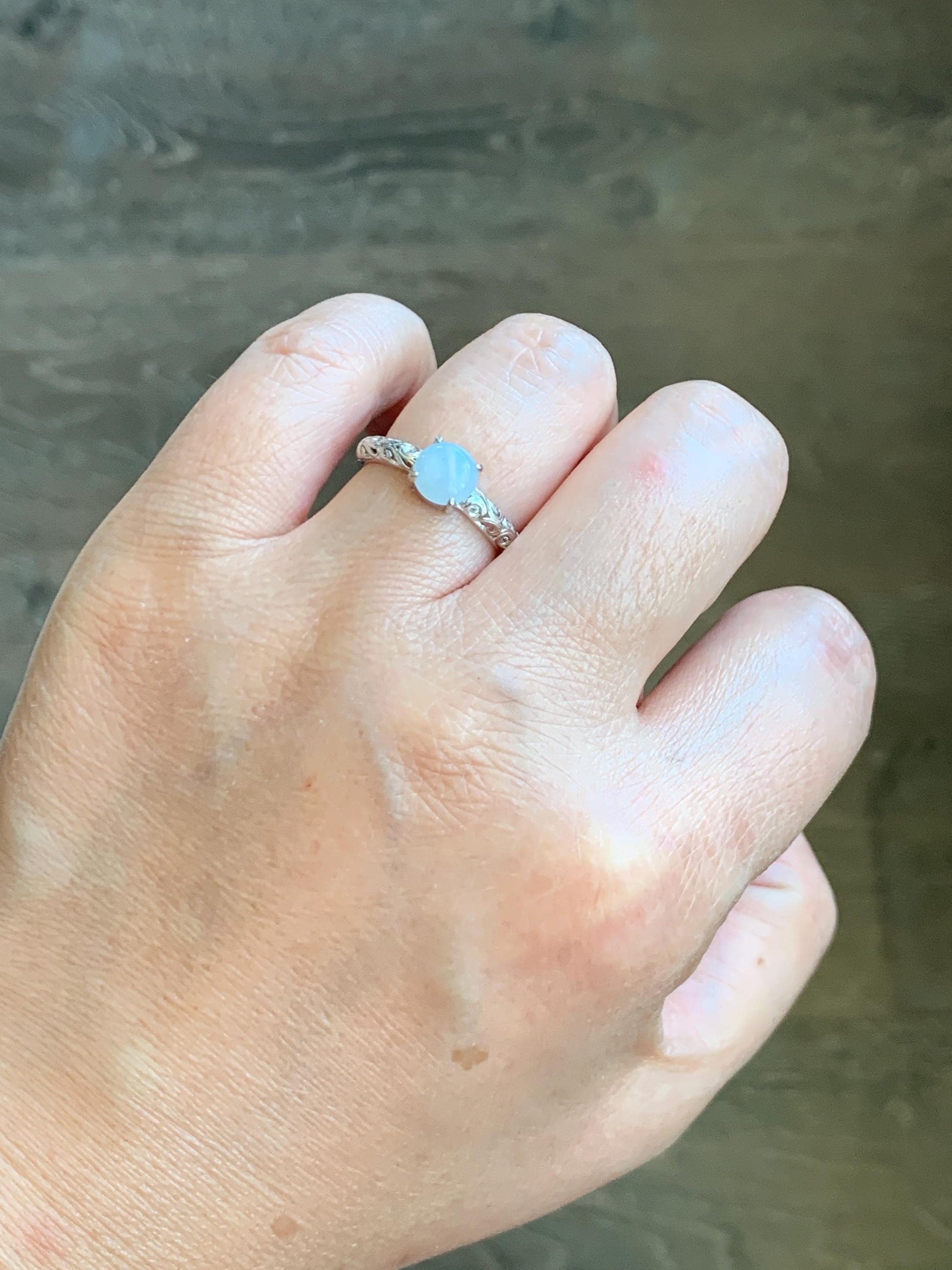 Natural Grade A Icy Translucent Pastel Lavender Undertone Jade Jadeite Ring Sterling Silver Size 7 US Adjustable 天然淡紫底翡翠银镶戒指 XMQ55D