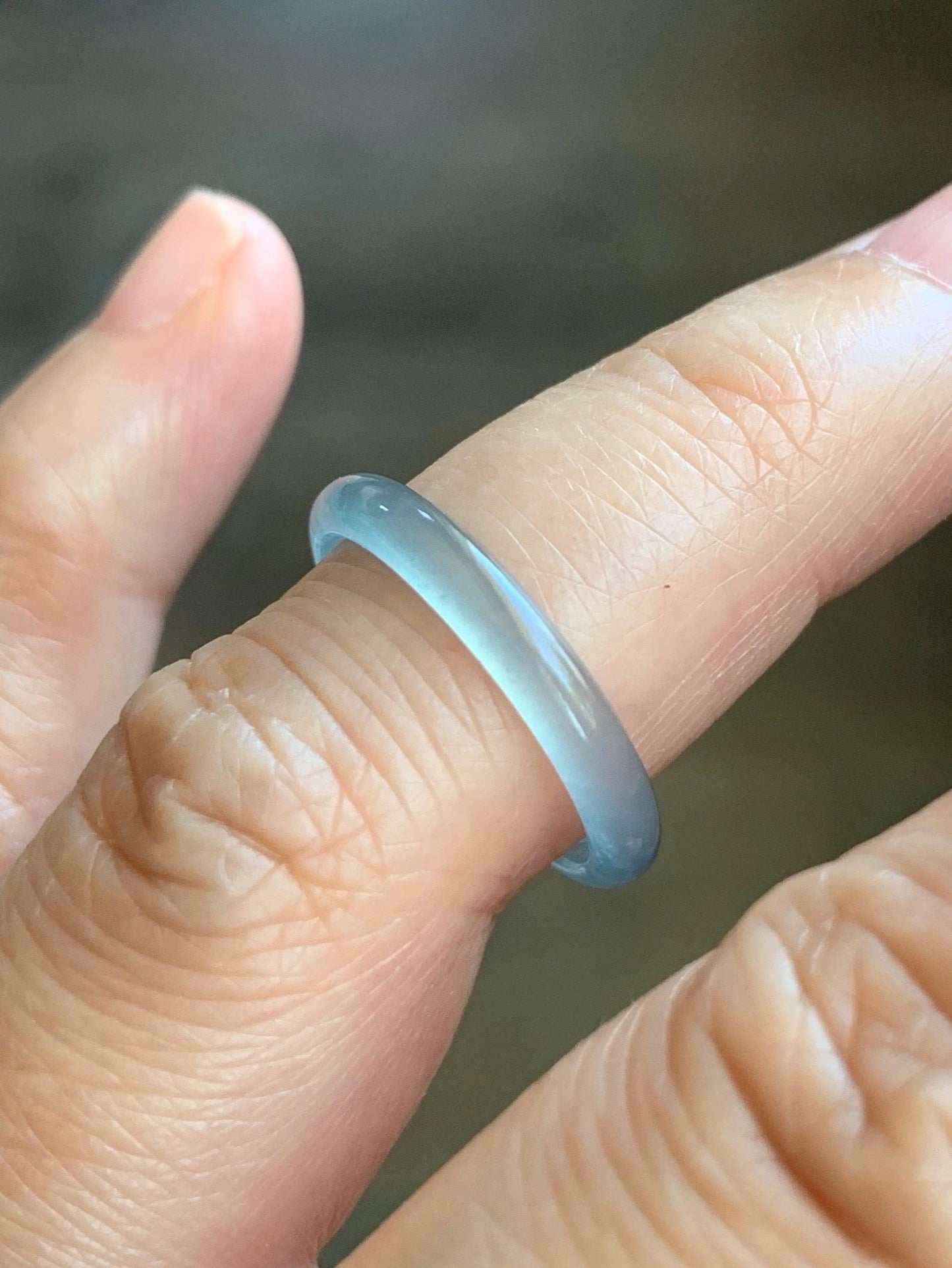 Natural Grade A Guatemalan Premium Icy Highly Translucent Pastel Teal Blue Jade Jadeite Band Ring Size 6.5 US 天然冰危蓝绿起冰起光翡翠戒圈 XQL44B