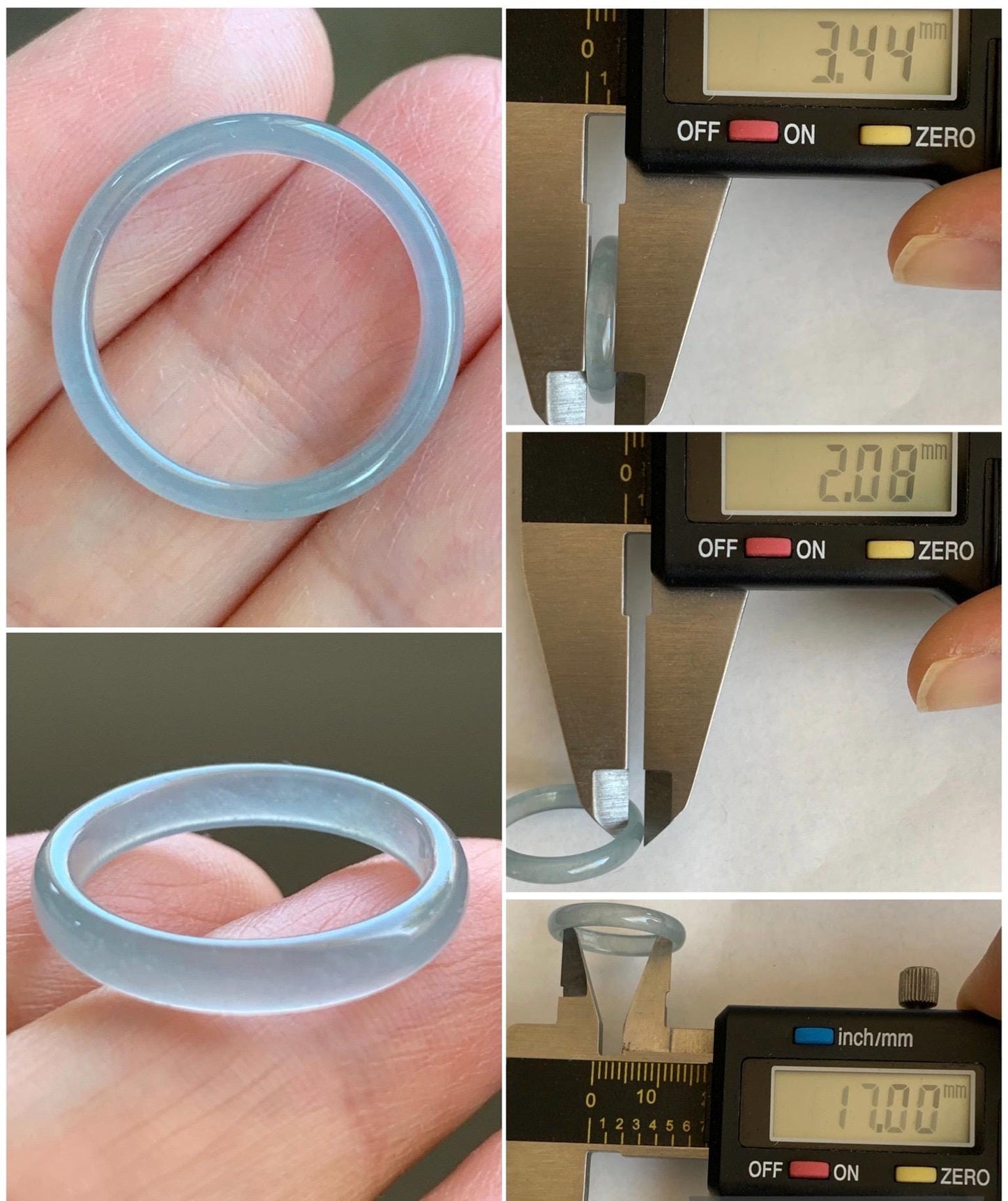 Natural Grade A Guatemalan Premium Icy Highly Translucent Pastel Teal Blue Jade Jadeite Band Ring Size 6.5 US 天然冰危蓝绿起冰起光翡翠戒圈 XQL44A