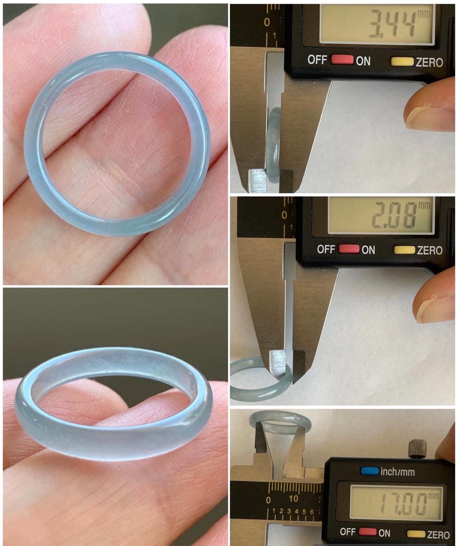 Natural Grade A Guatemalan Premium Icy Highly Translucent Pastel Teal Blue Jade Jadeite Band Ring Size 6.5 US 天然冰危蓝绿起冰起光翡翠戒圈 XQL44A