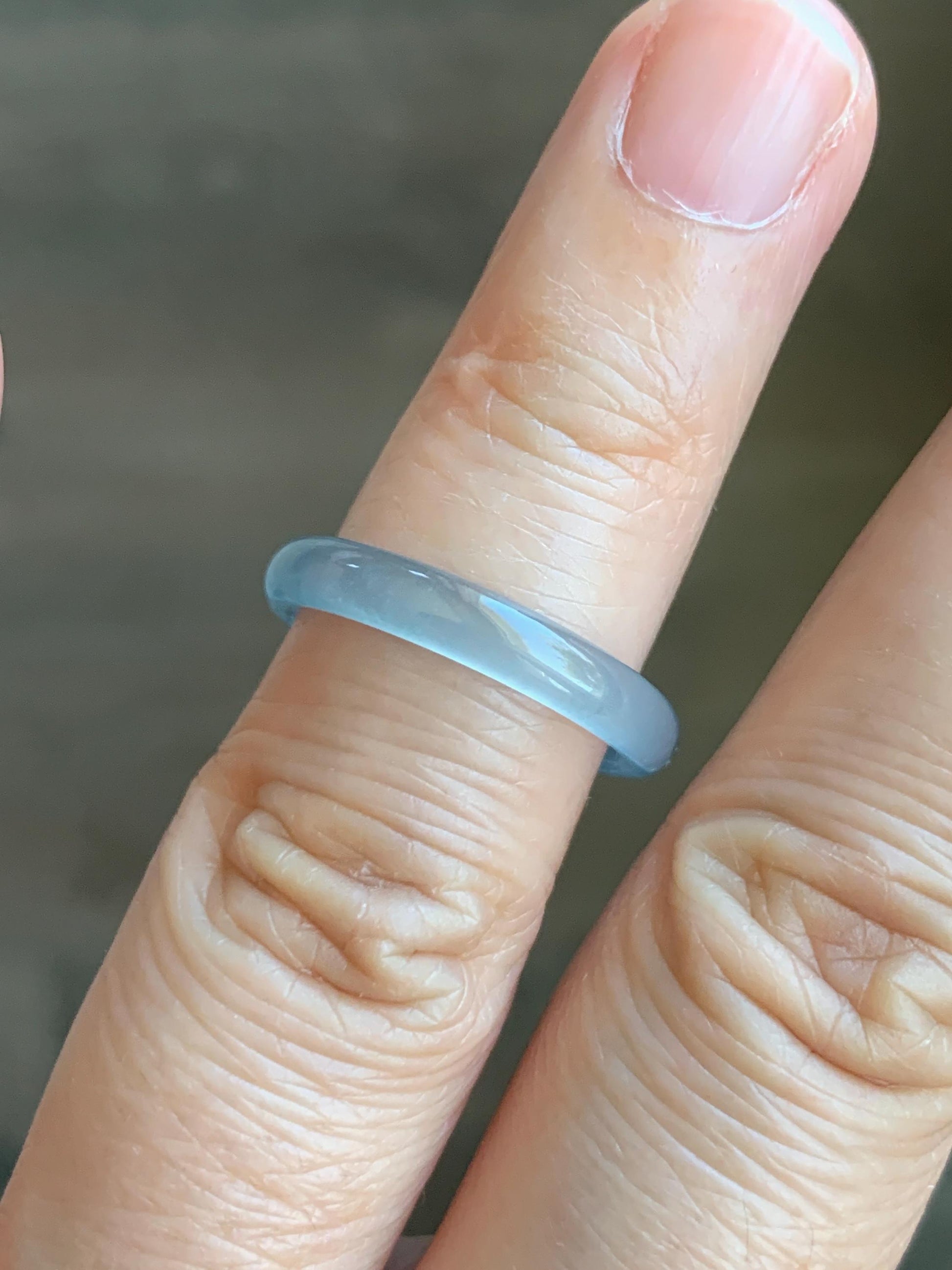 Natural Grade A Guatemalan Premium Icy Highly Translucent Pastel Teal Blue Jade Jadeite Band Ring Size 6.5 US 天然冰危蓝绿起冰起光翡翠戒圈 XQL44A