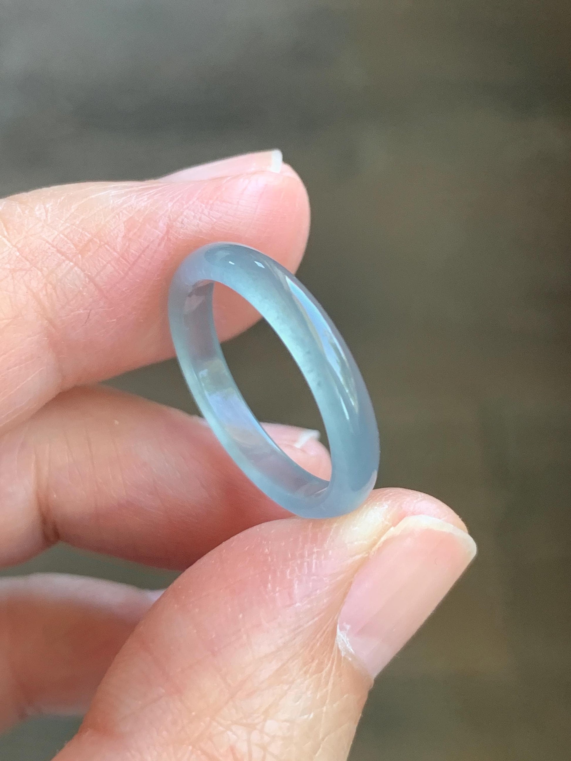 Natural Grade A Guatemalan Premium Icy Highly Translucent Pastel Teal Blue Jade Jadeite Band Ring Size 6.5 US 天然冰危蓝绿起冰起光翡翠戒圈 XQL44A