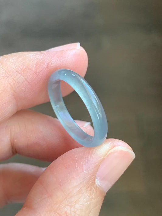 Natural Grade A Guatemalan Premium Icy Highly Translucent Pastel Teal Blue Jade Jadeite Band Ring Size 6.5 US 天然冰危蓝绿起冰起光翡翠戒圈 XQL44A