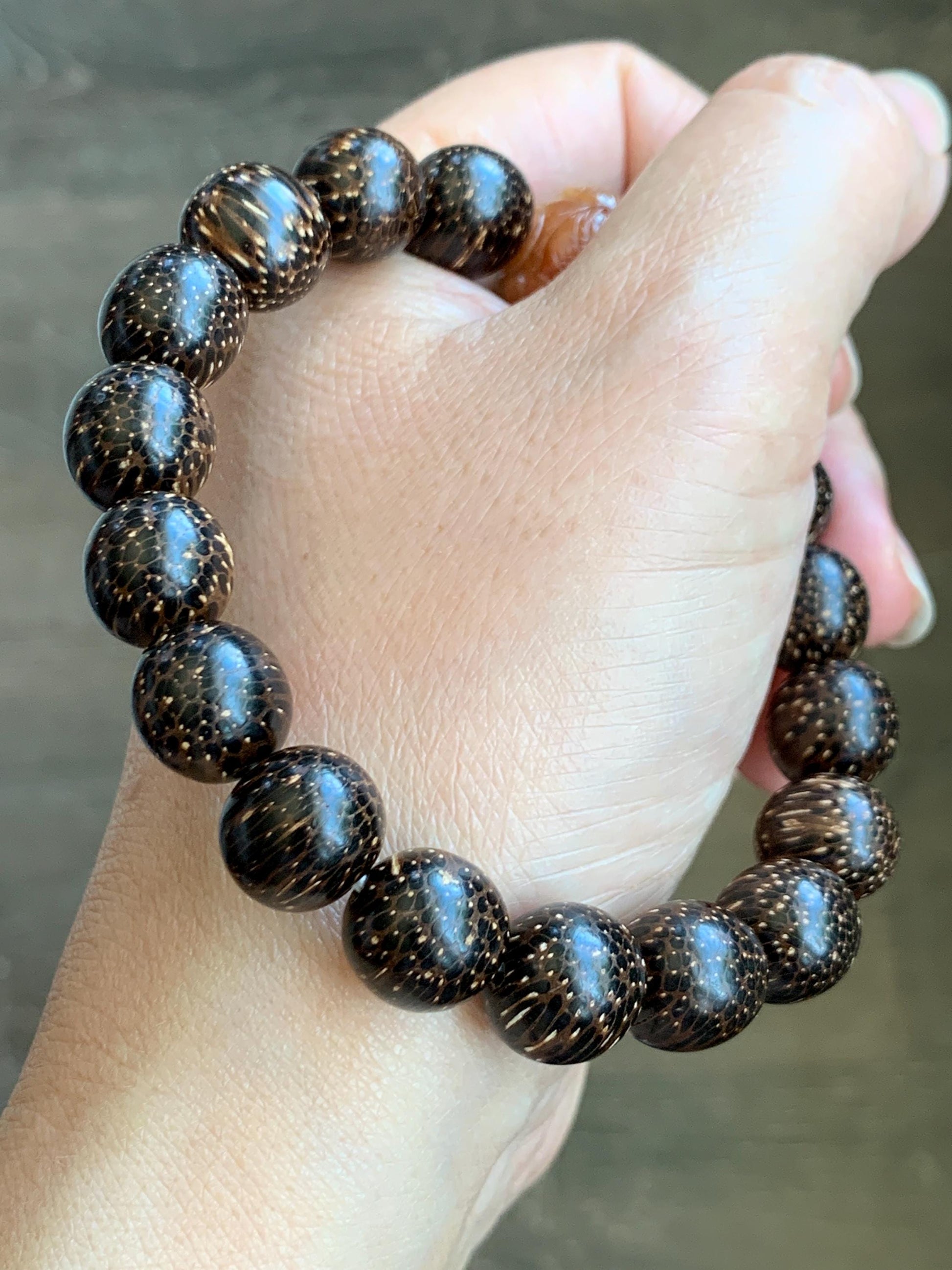 Grade A Icy Translucent Heated Red Marbled Jadeite Carved Snake Cherry Blossom Barrel Bead Beaded Bracelet 8.25" A货烧红飘花翡翠蛇梅花桶珠木珠手串 HSS119