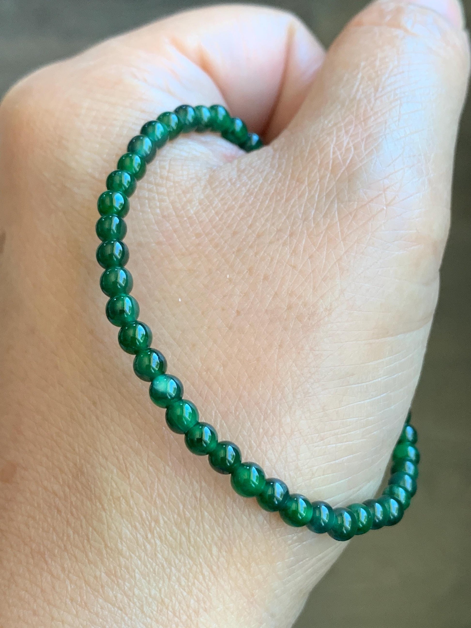Natural Grade A Guatemalan Icy Green Jade Jadeite Petite Beads Gourd Charm Beaded Bracelet 3.8mm 6.75” Sterling Silver 天然冰危绿翡翠小圆珠葫芦潘多拉手串 CWH