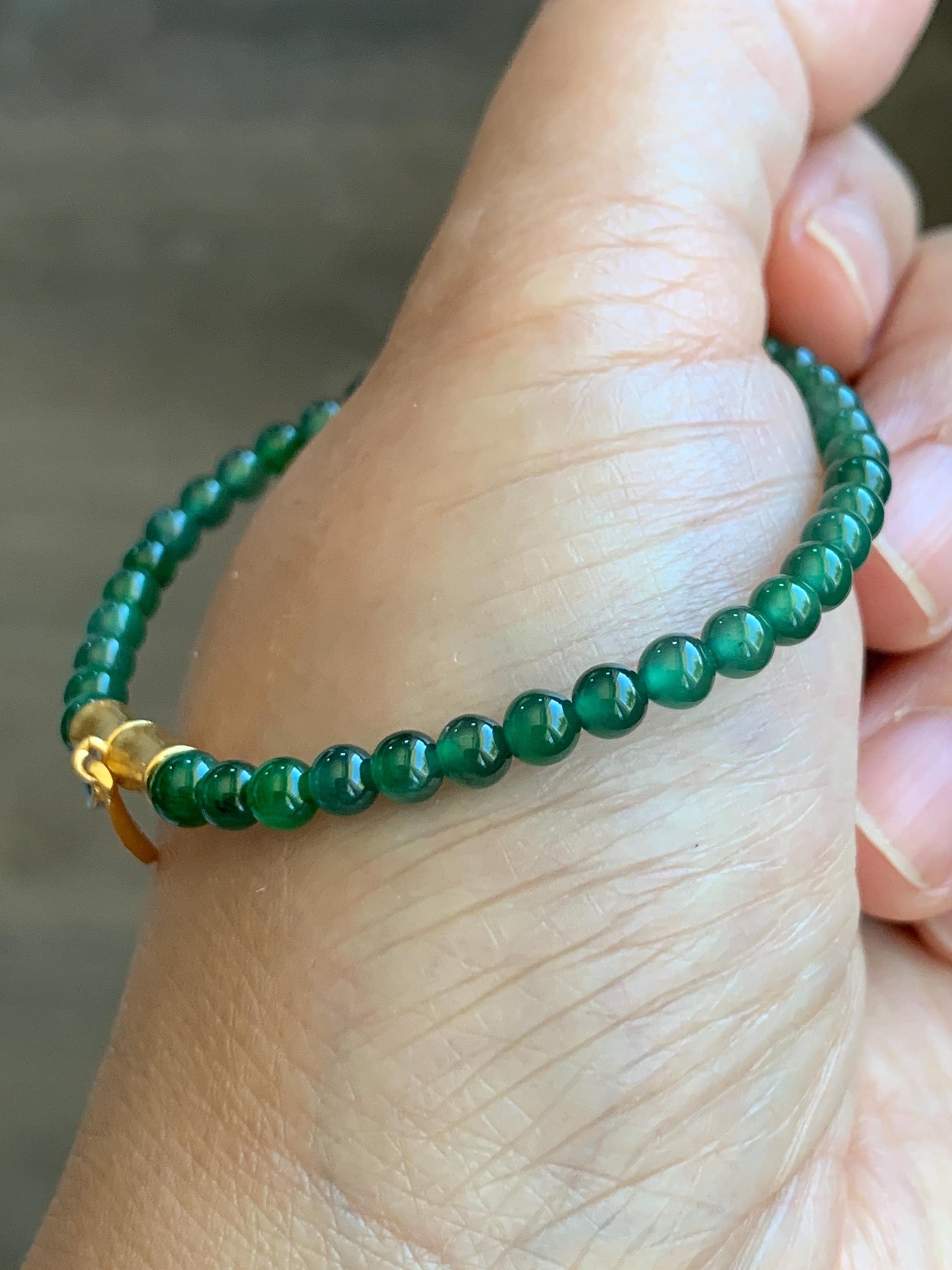 Natural Grade A Guatemalan Icy Green Jade Jadeite Petite Beads Bamboo Charm Beaded Bracelet 3.8mm 6.25” Sterling Silver 天然冰危绿翡翠小圆珠手串 CWZ130