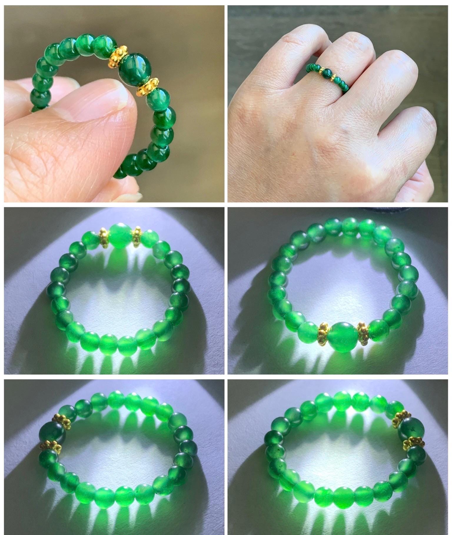 Natural Guatemalan Icy Translucent Vibrant Green Jade Jadeite Petite Beads Sterling Silver Beaded Band Ring Size 7 US 天然冰危绿翡翠小珠戒圈 WLJ-Z