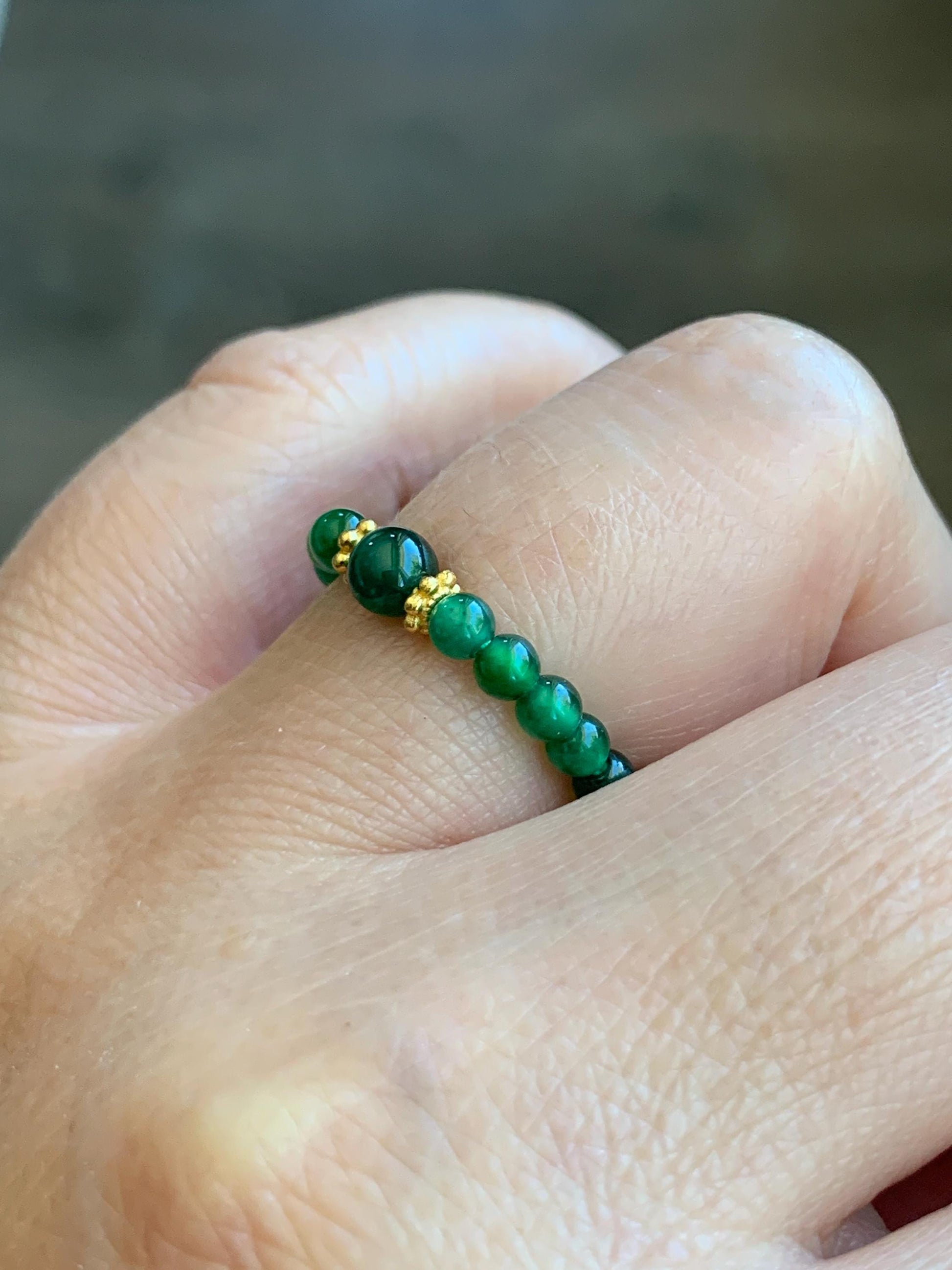 Natural Guatemalan Icy Translucent Vibrant Green Jade Jadeite Petite Beads Sterling Silver Beaded Band Ring Size 7 US 天然冰危绿翡翠小珠戒圈 WLJ-Z