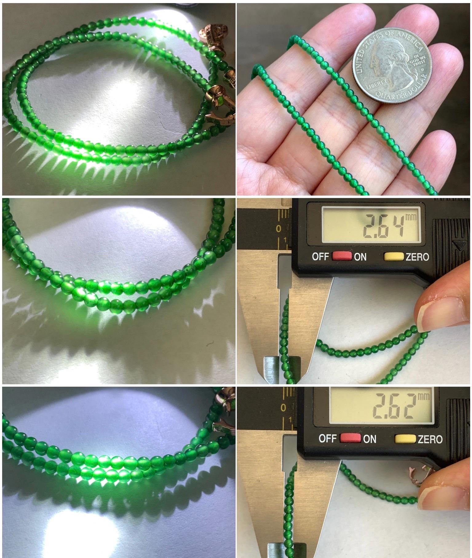 Natural Grade A Guatemalan Icy Highly Translucent Green Jadeite Petite Beads Beaded Bracelet 7” 2.6mm 3g 天然高冰危绿翡翠小卡圆珠手串 XWS330