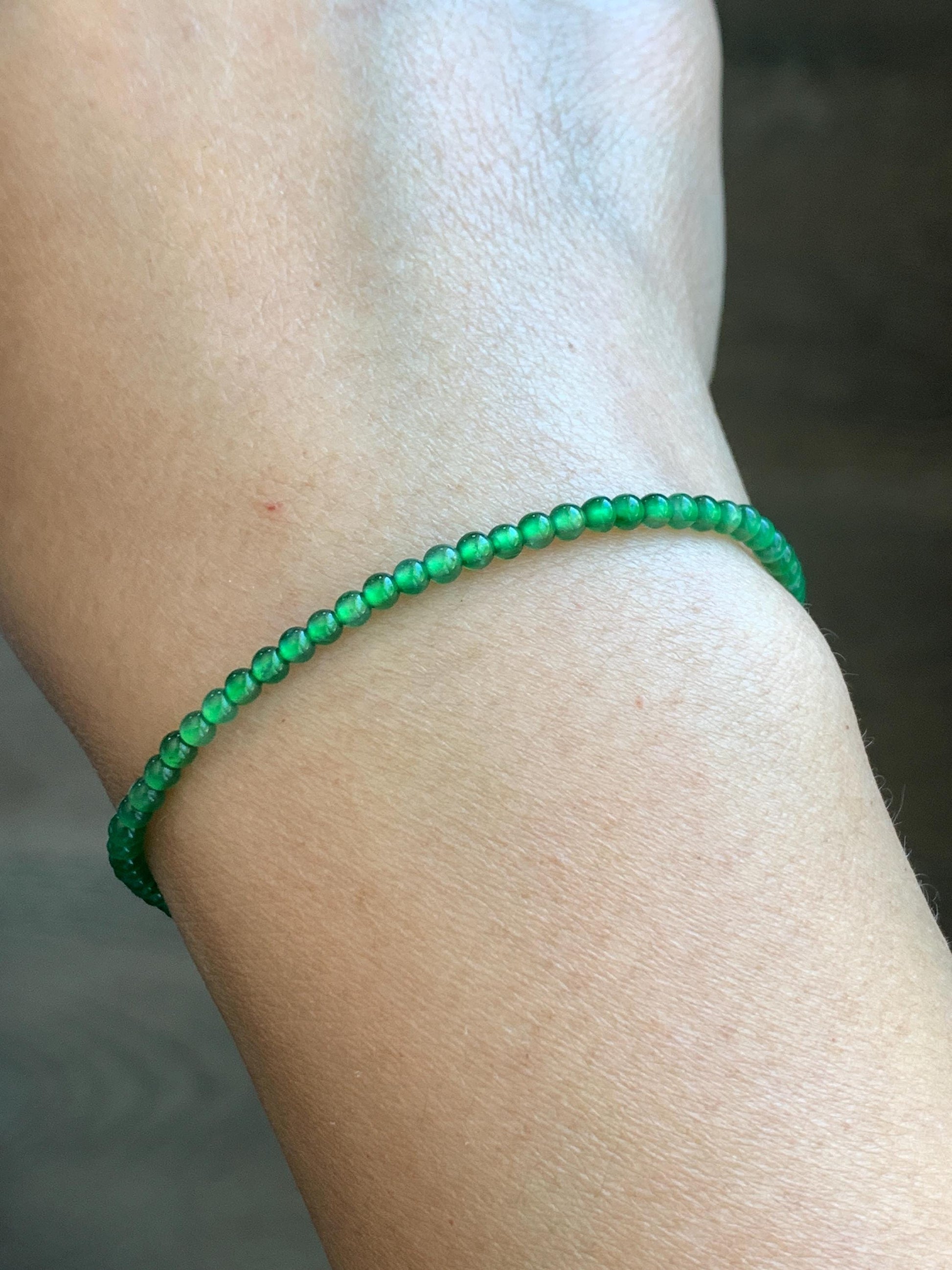 Natural Grade A Guatemalan Icy Highly Translucent Green Jadeite Petite Beads Beaded Bracelet 7” 2.6mm 3g 天然高冰危绿翡翠小卡圆珠手串 XWS330