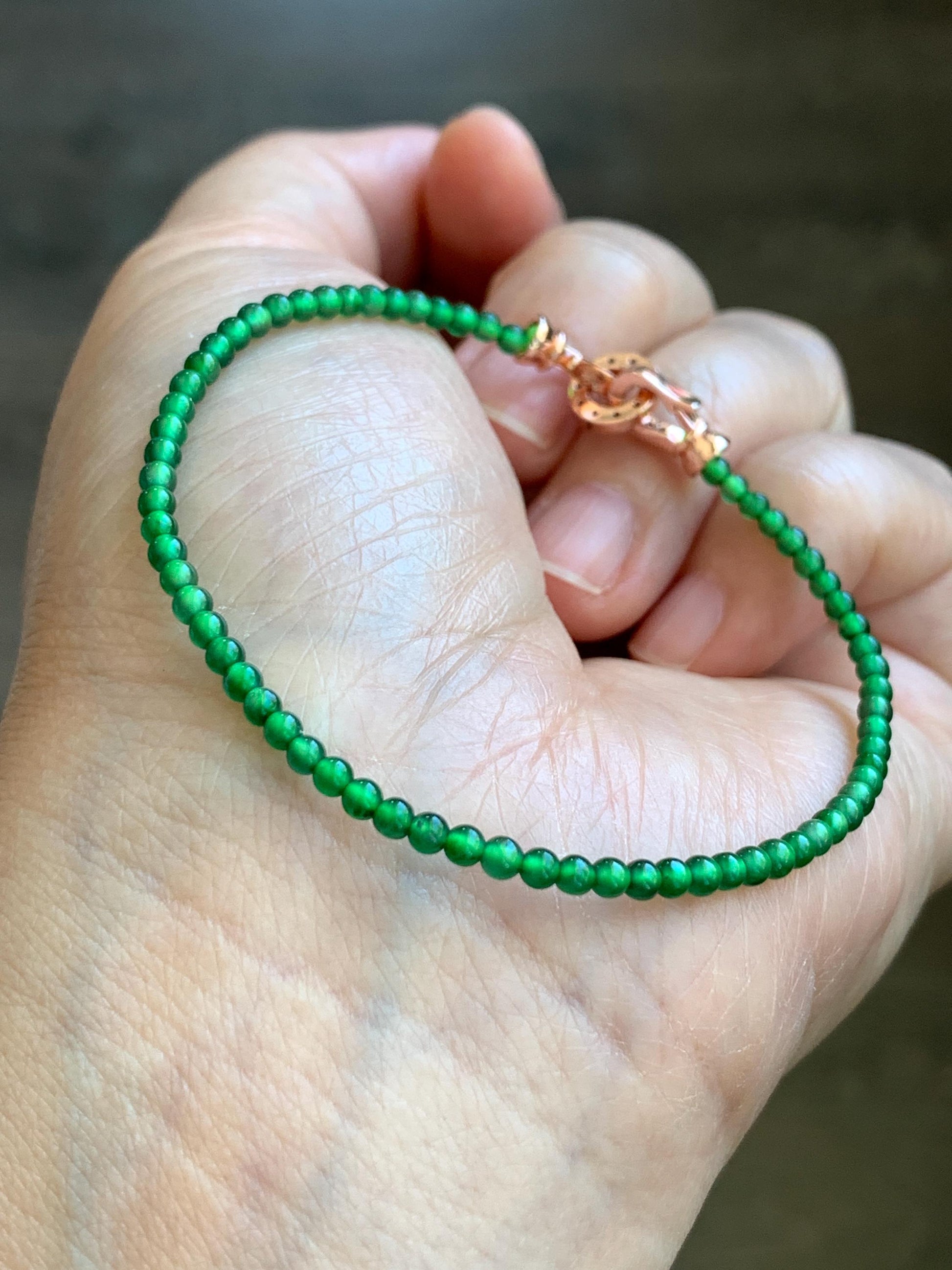 Natural Grade A Guatemalan Icy Highly Translucent Green Jadeite Petite Beads Beaded Bracelet 7” 2.6mm 3g 天然高冰危绿翡翠小卡圆珠手串 XWS330
