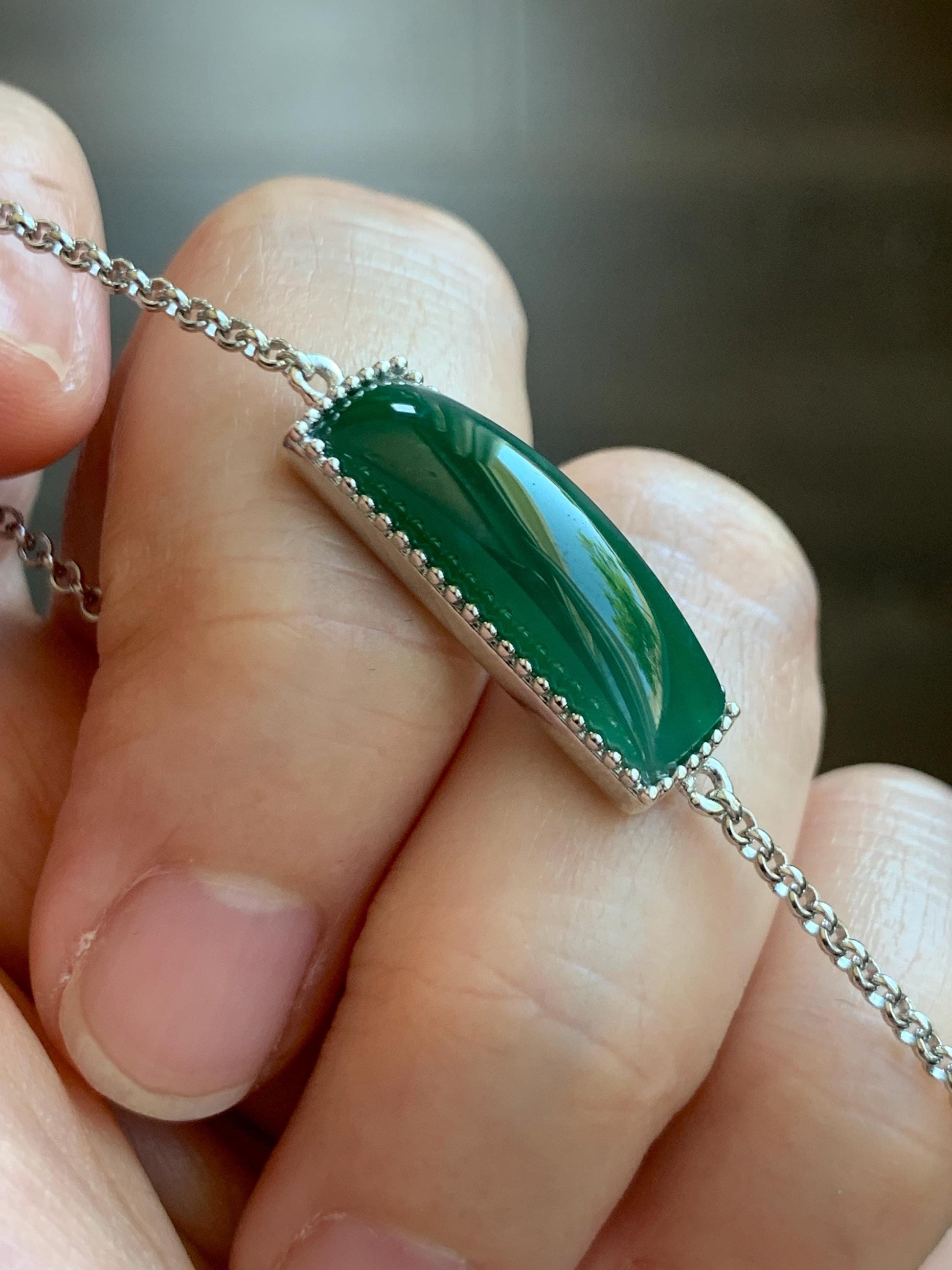 Certified Natural Guatemalan Icy Translucent Rich Teal Green Jadeite Saddle Cut Chain Bracelet Sterling Silver 6.25”-7.5” 天然冰危绿翡翠马鞍银镶手链 9463
