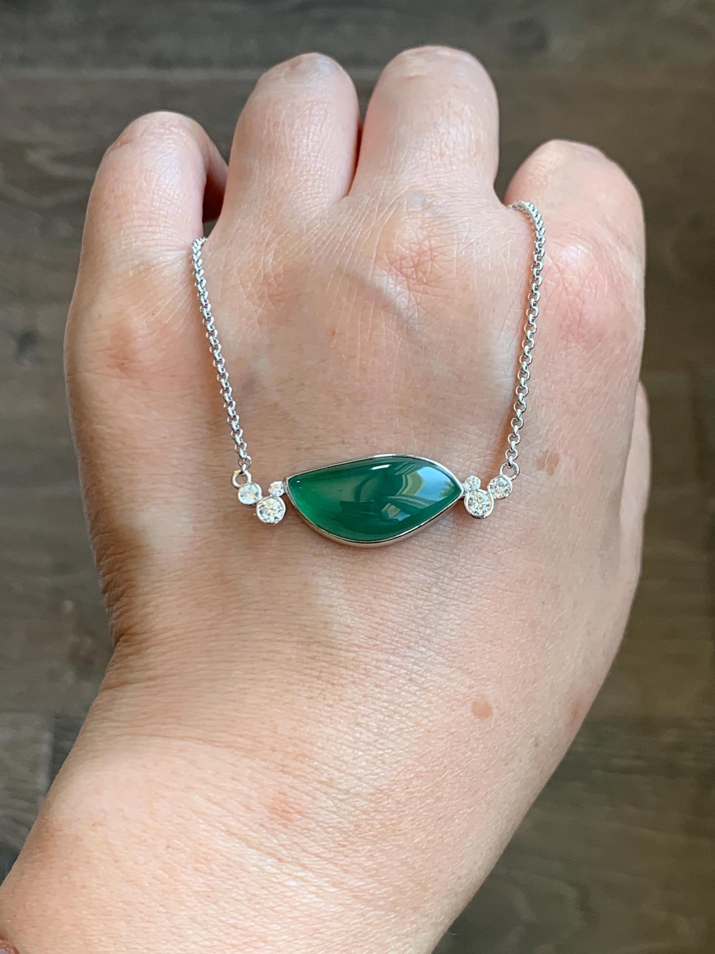 Certified Natural Grade A Guatemalan Icy Translucent Rich Green Jadeite Horse Eye Pendant Necklace Sterling Silver 19” 天然冰危绿翡翠马眼锁骨链 9460