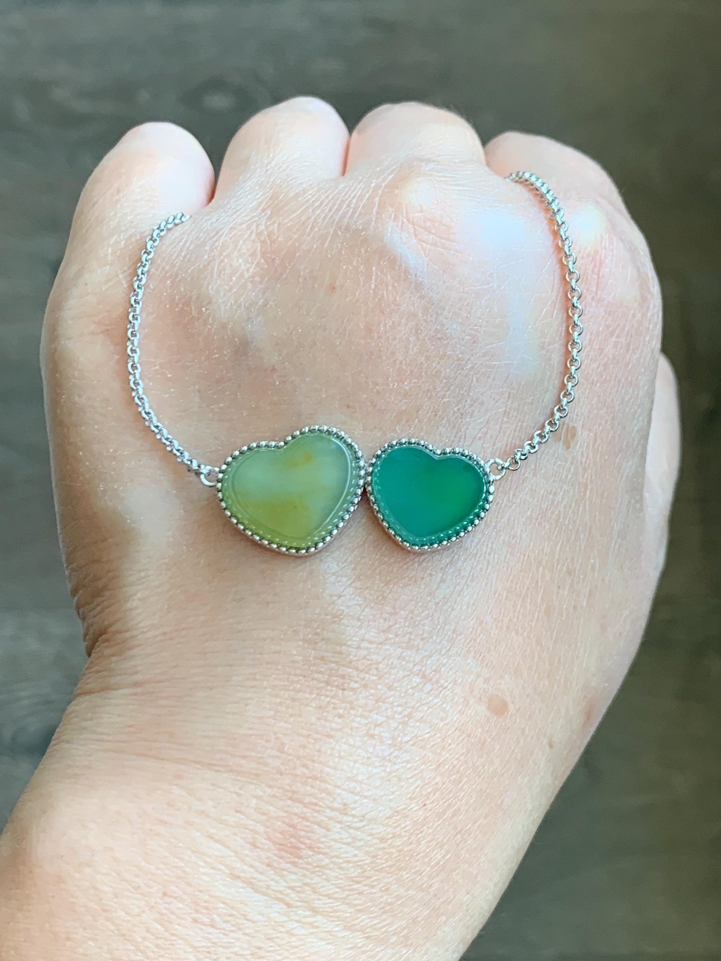 Certified Natural Guatemalan Icy Highly Translucent Yellow & Teal Green Jadeite Heart Pendant Necklace Sterling Silver 19” 天然冰危翡翠爱心锁骨链 9473