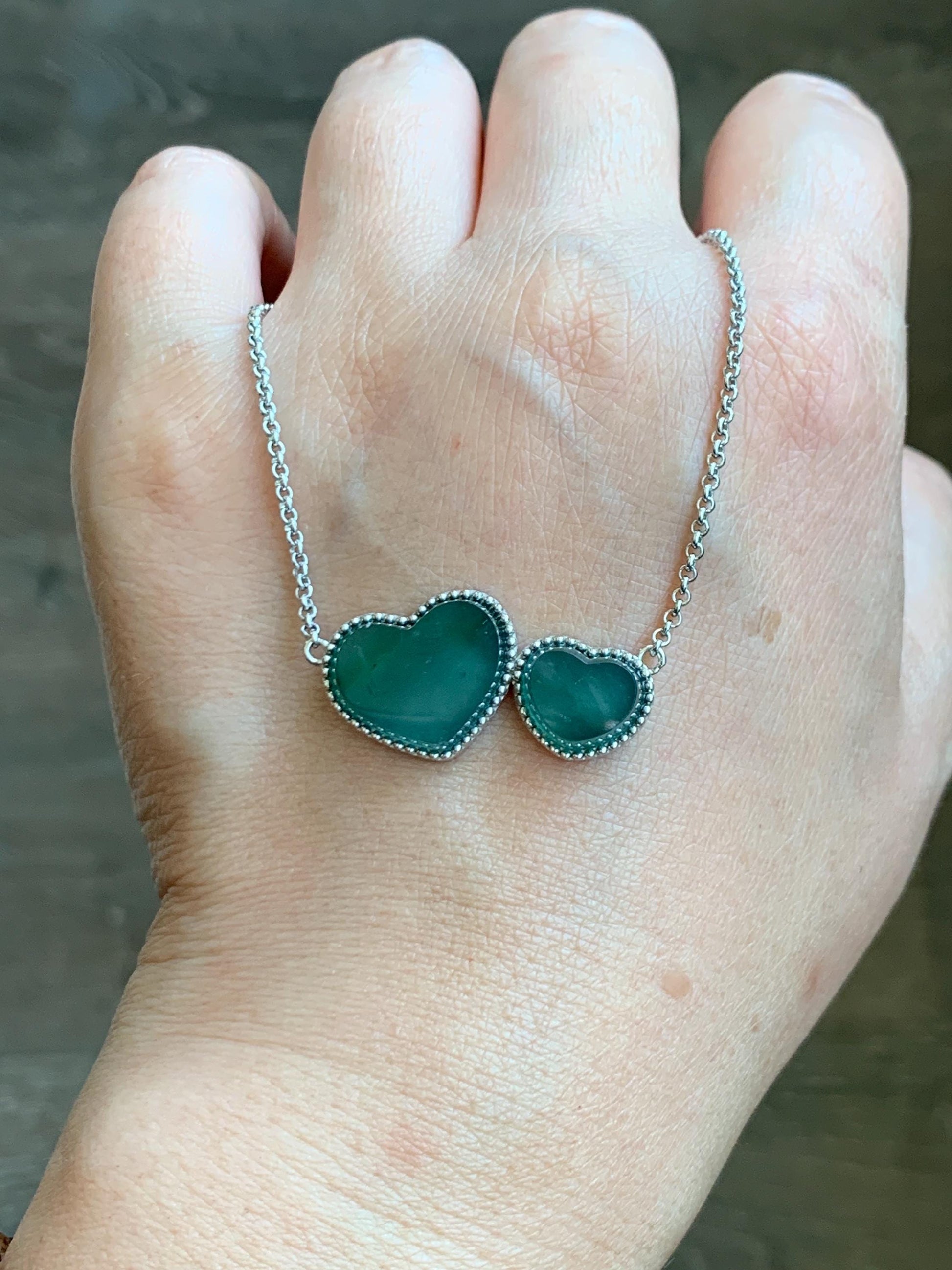 Certified Natural Guatemalan Icy Highly Translucent Dark Teal Blue Jadeite Heart Pendant Necklace Sterling Silver 19” 天然冰危蓝翡翠爱心锁骨链 9470