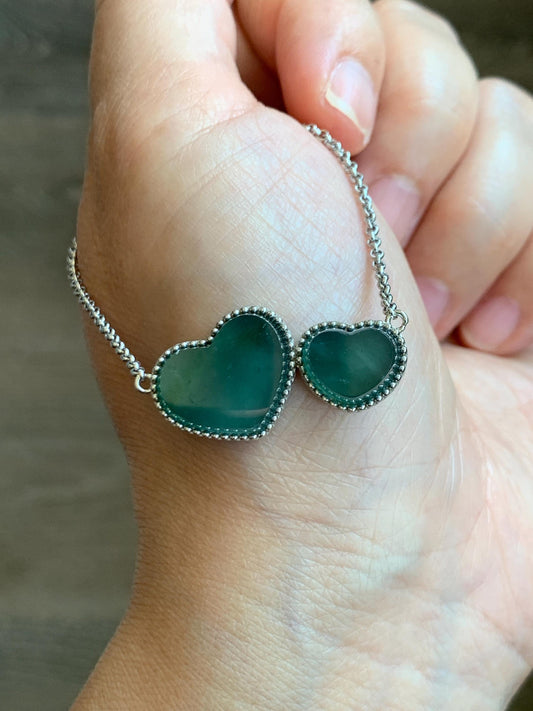 Certified Natural Guatemalan Icy Highly Translucent Dark Teal Blue Jadeite Heart Pendant Necklace Sterling Silver 19” 天然冰危蓝翡翠爱心锁骨链 9470