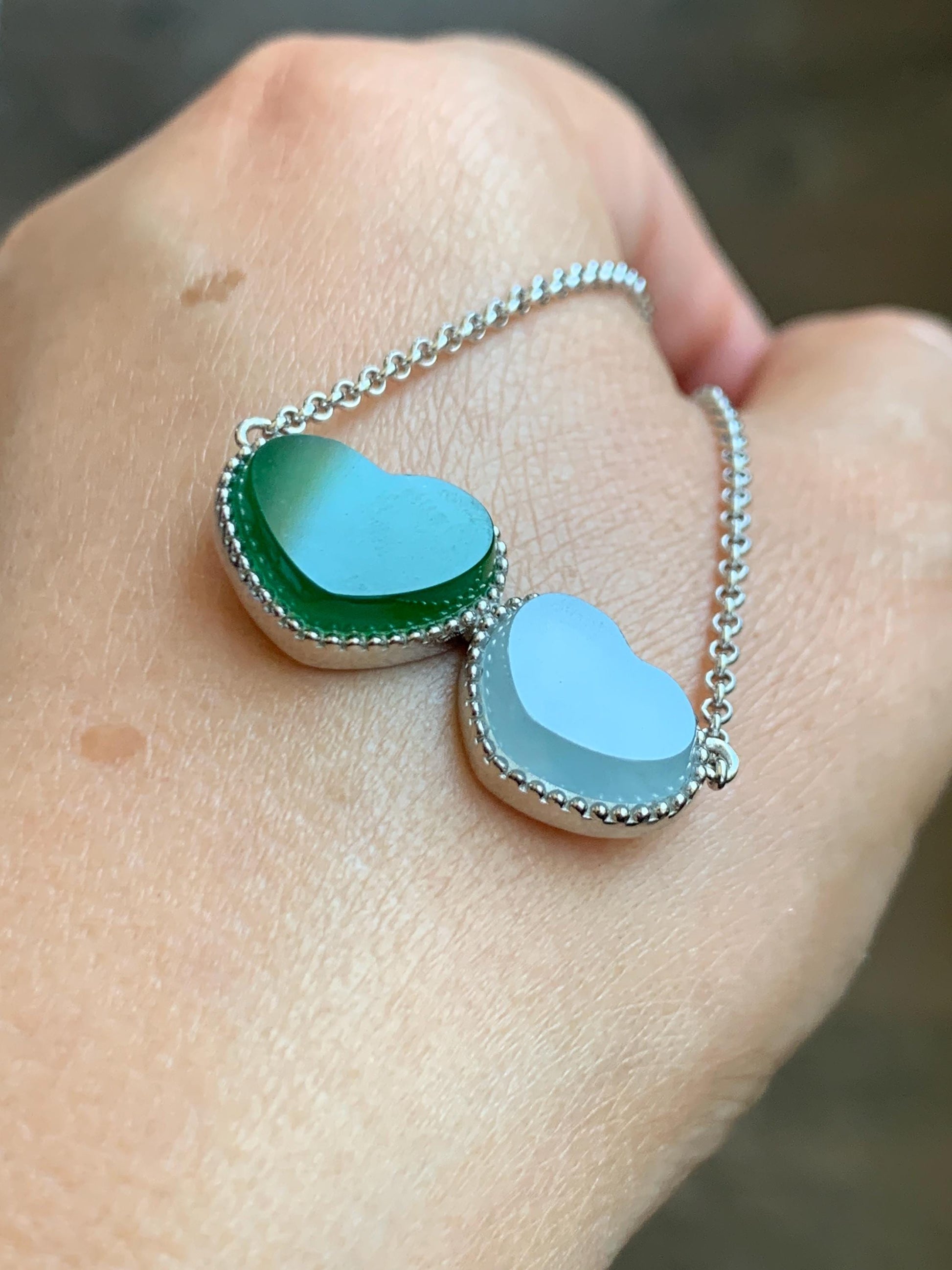 Certified Natural Guatemalan Icy Highly Translucent Teal Green Pastel Blue Jadeite Heart Pendant Necklace Sterling Silver 天然冰危翡翠爱心锁骨链 9472