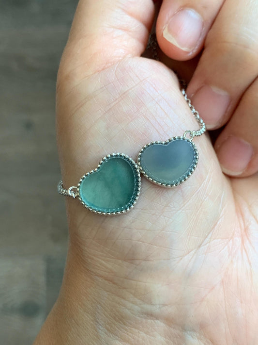 Certified Natural Guatemalan Icy Highly Translucent Teal Blue Pastel Blue Jadeite Heart Pendant Necklace Sterling Silver 天然冰危翡翠爱心锁骨链 9471