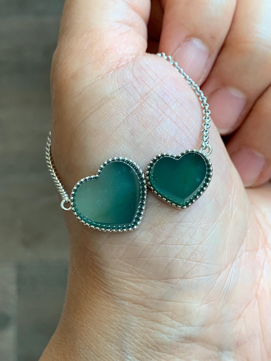Certified Natural Guatemalan Icy Highly Translucent Dark Teal Blue Jadeite Heart Pendant Necklace Sterling Silver 19” 天然冰危蓝翡翠爱心锁骨链 9469