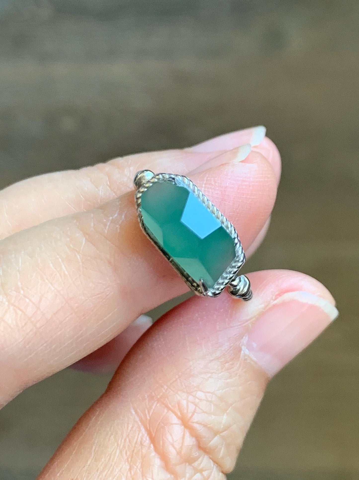 Certified Natural Guatemalan Icy Translucent Dark Teal Green Faceted Jadeite Cabochon Ring Sterling Silver Size 7.25 US 天然冰危蓝绿切割面翡翠银镶戒指 9442