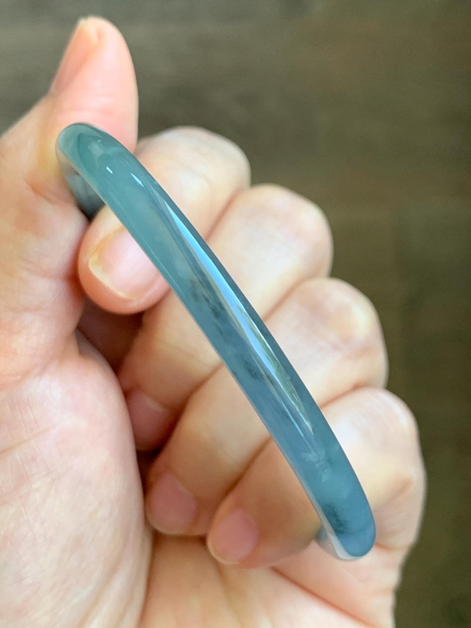 Certified Natural Grade A Guatemalan Icy Translucent Dusty Blue Wuji & Purple Marbled Jadeite Bangle Bracelet 56.5mm 7” 天然冰危蓝紫乌鸡细圆条翡翠手镯 9413