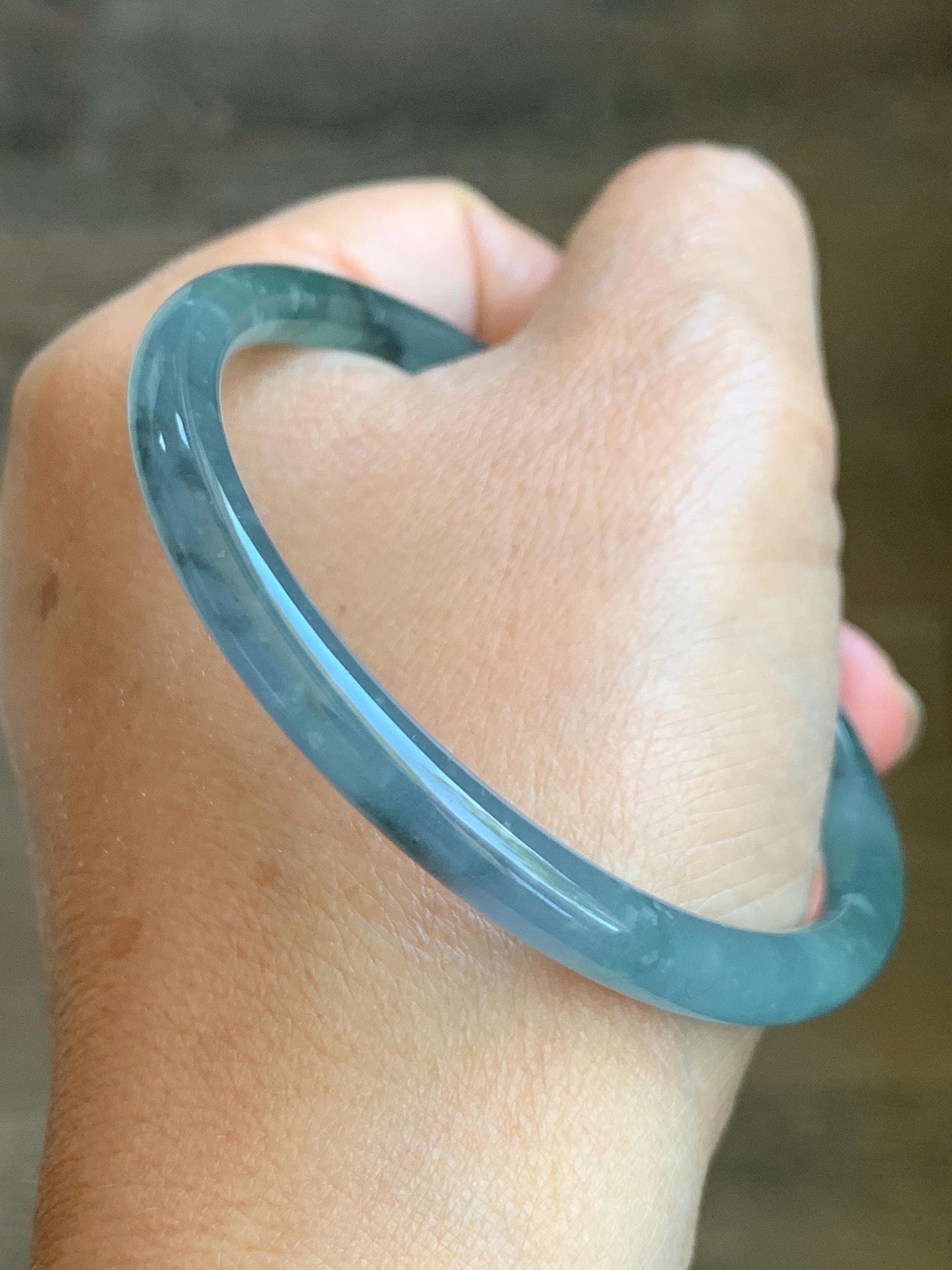 Certified Natural Grade A Guatemalan Icy Translucent Dusty Blue Wuji & Purple Marbled Jadeite Bangle Bracelet 56.5mm 7” 天然冰危蓝紫乌鸡细圆条翡翠手镯 9413