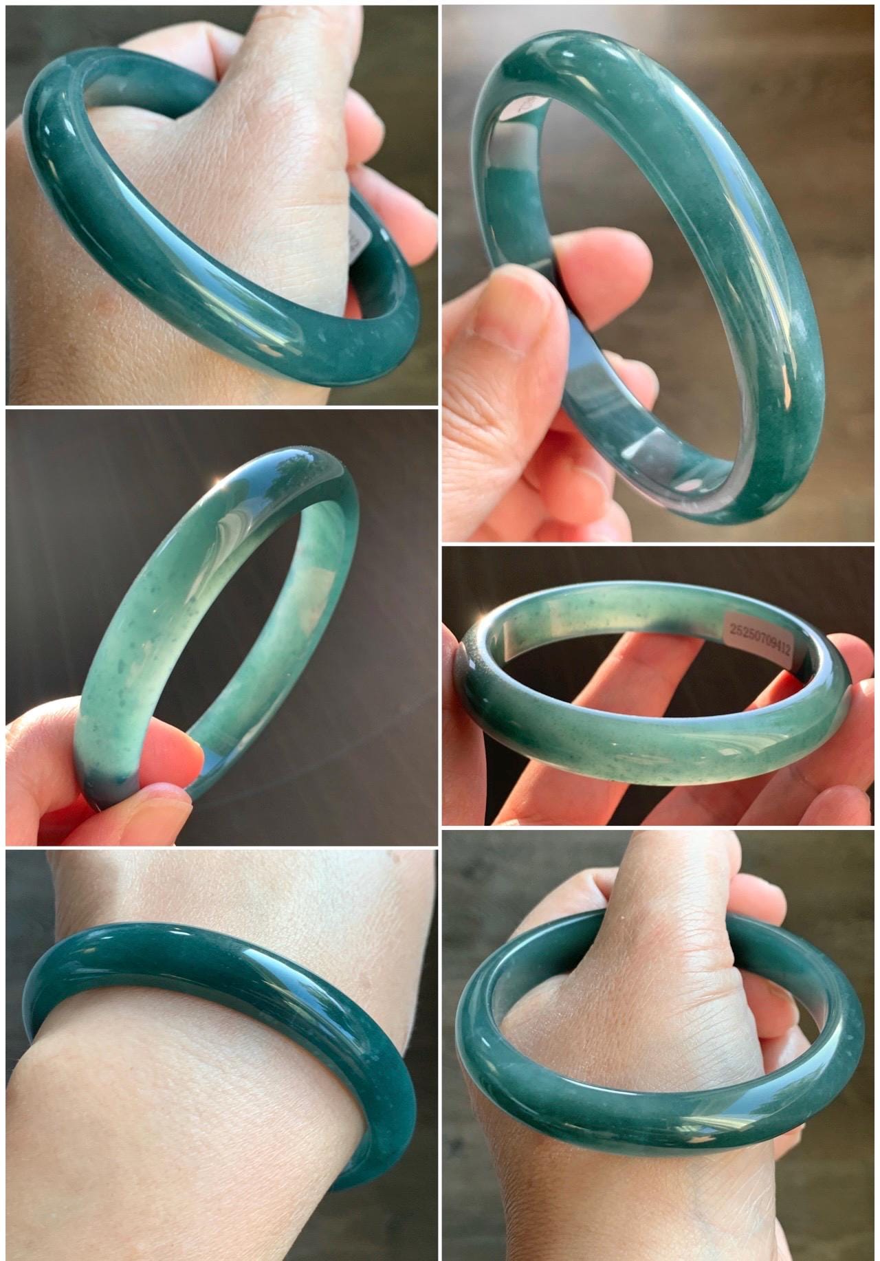 Certified Natural Grade A Guatemalan Translucent Dark Teal Blue Jade Jadeite Wide Bangle Bracelet 59.3mm 44g 7.25" 天然危蓝糯冰翡翠正圈手镯 9412