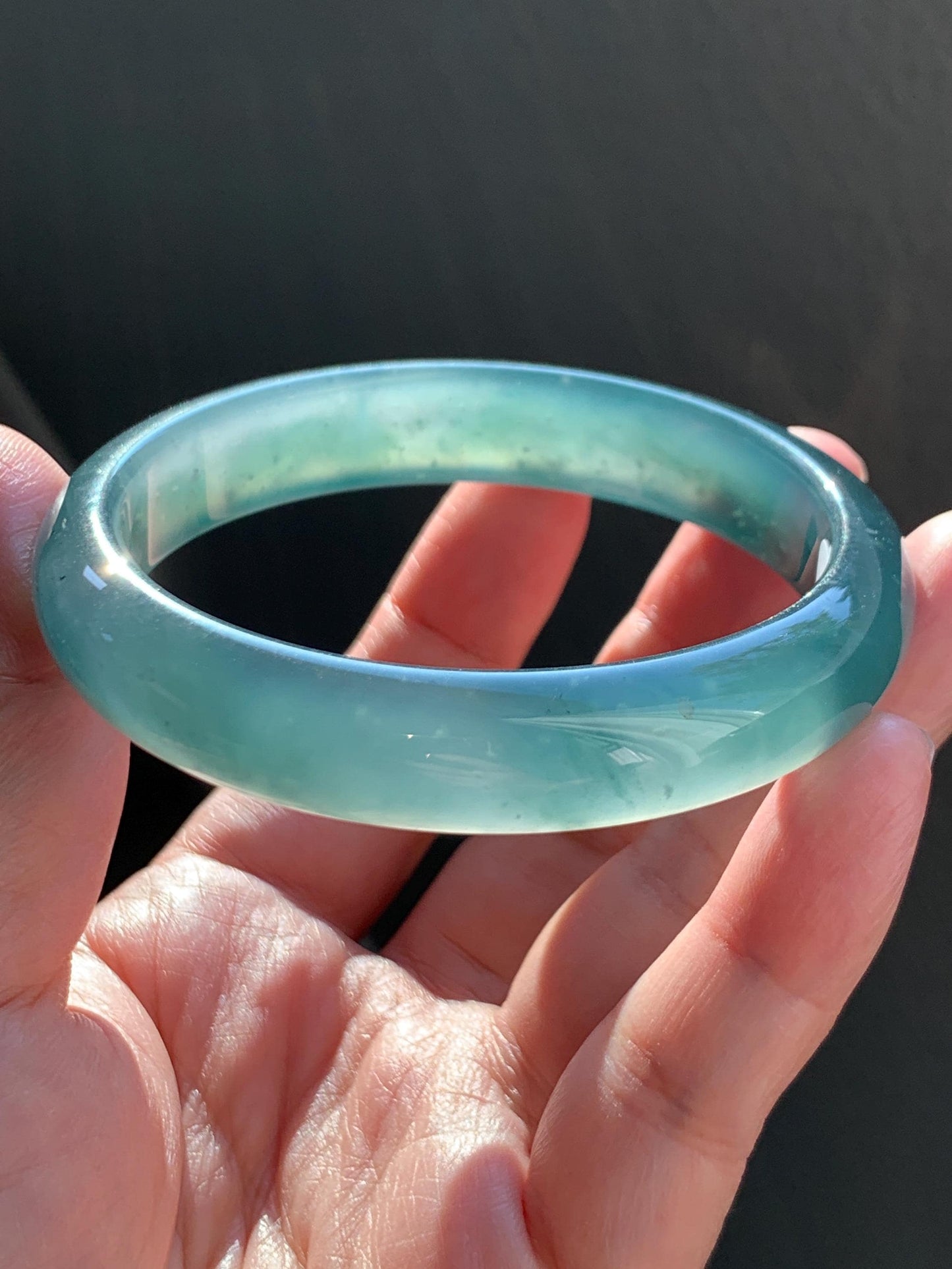 Certified Natural Guatemalan Icy Highly Translucent Deep Teal Blue Jade Jadeite Wide Bangle Bracelet 58.2mm 50.97g 7.2" 天然冰胶危蓝翡翠正圈手镯 9414