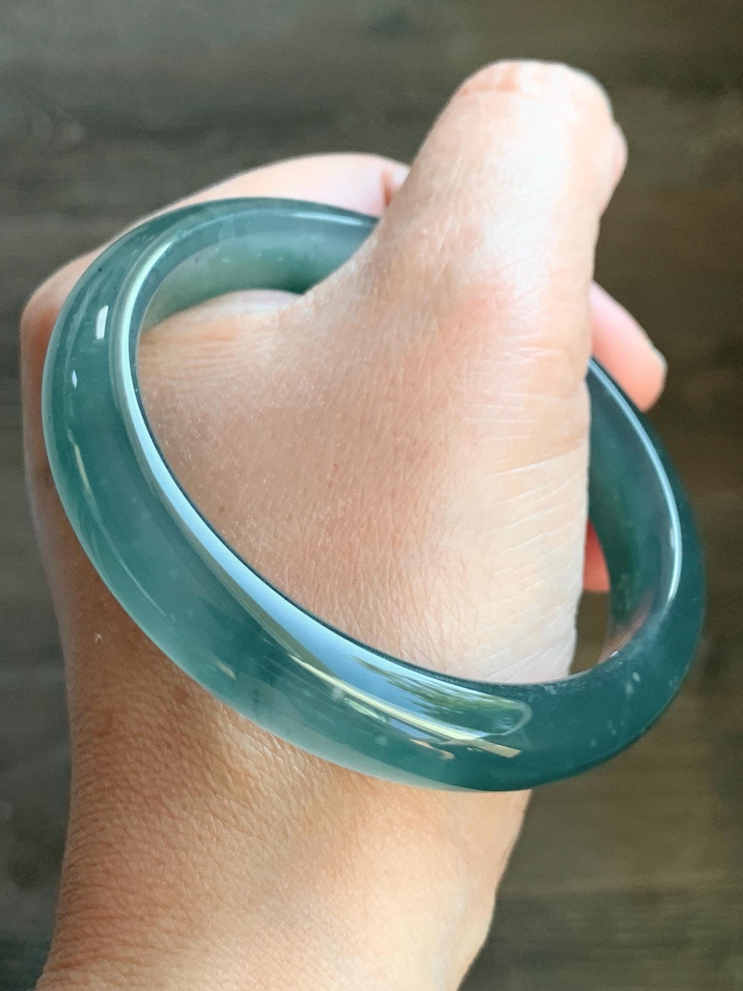 Certified Natural Guatemalan Icy Highly Translucent Deep Teal Blue Jade Jadeite Wide Bangle Bracelet 58.2mm 50.97g 7.2" 天然冰胶危蓝翡翠正圈手镯 9414