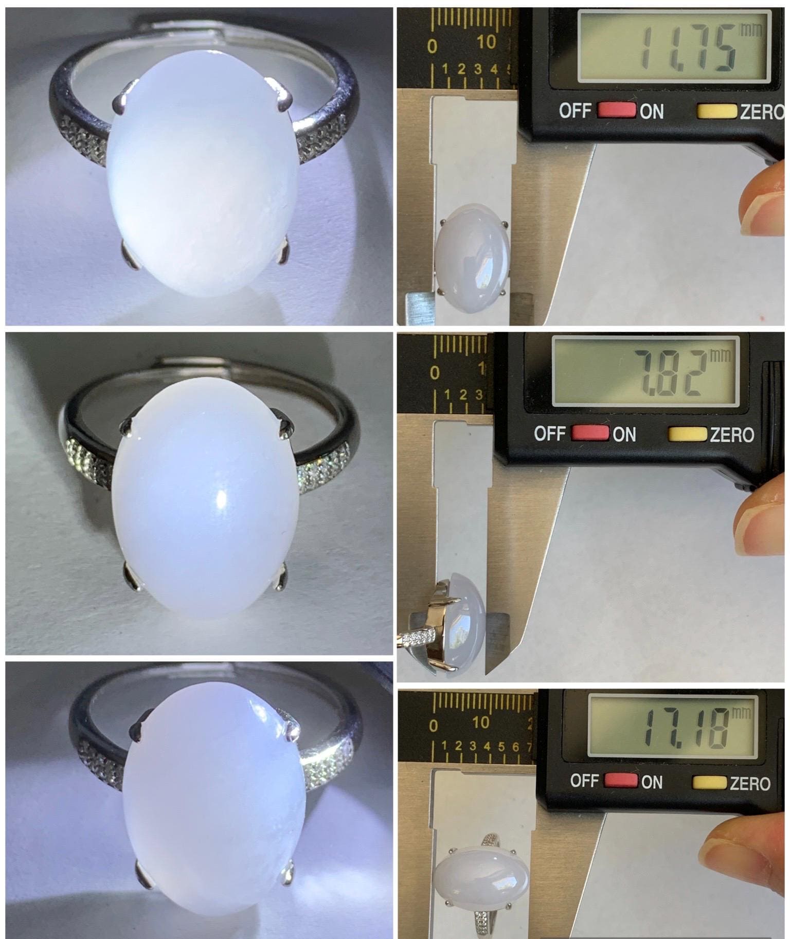 Natural Grade A Icy Translucent Pastel Purple Undertone Jadeite Oval Cabochon Ring Sterling Silver Size Adjustable 天然冰淡紫底翡翠大蛋面银镶戒指 DDZ-C