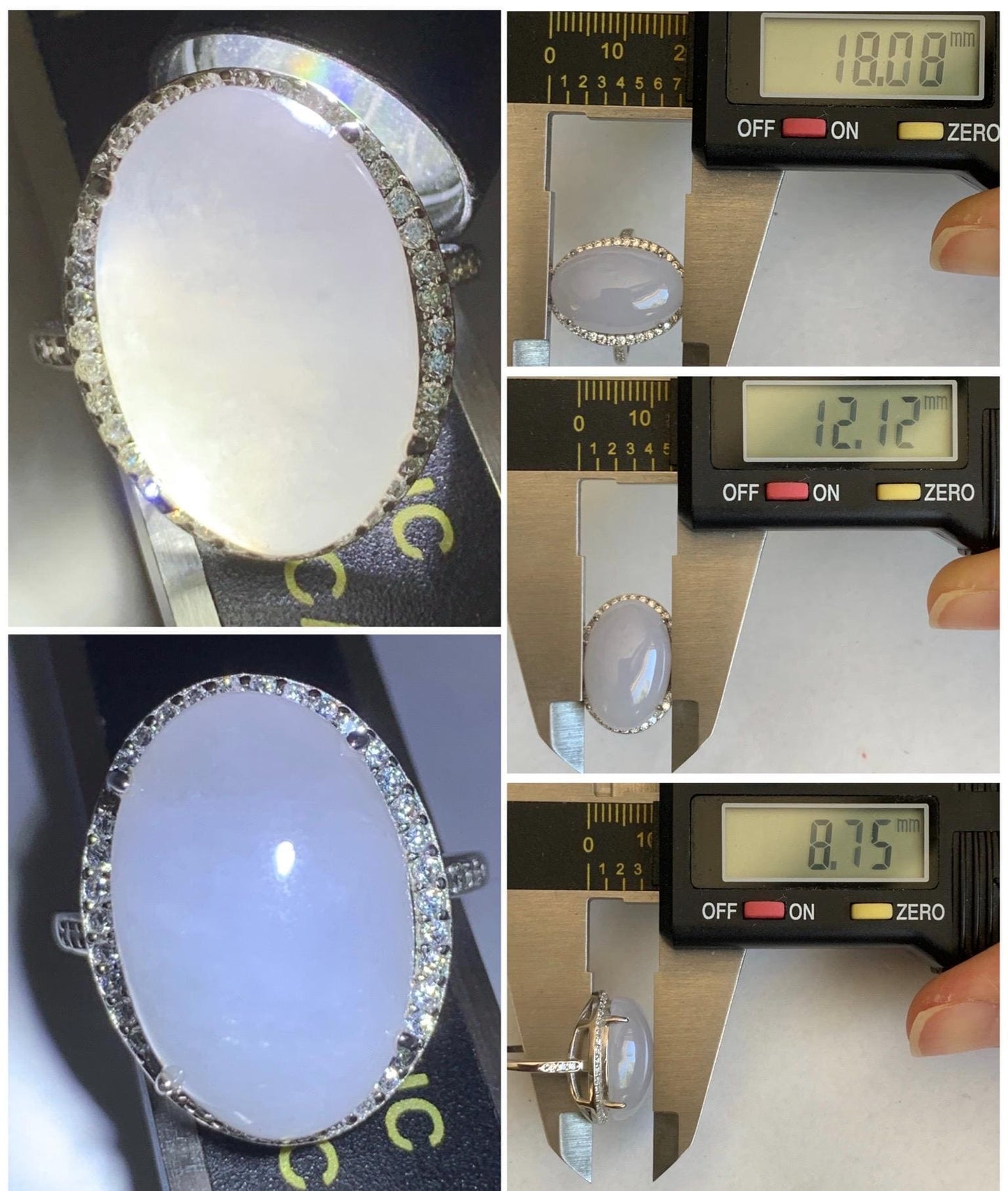 Natural Grade A Icy Translucent Pastel Purple Undertone Jadeite Oval Cabochon Ring Sterling Silver Size Adjustable 天然冰淡紫底翡翠大蛋面银镶戒指 DDZ-E