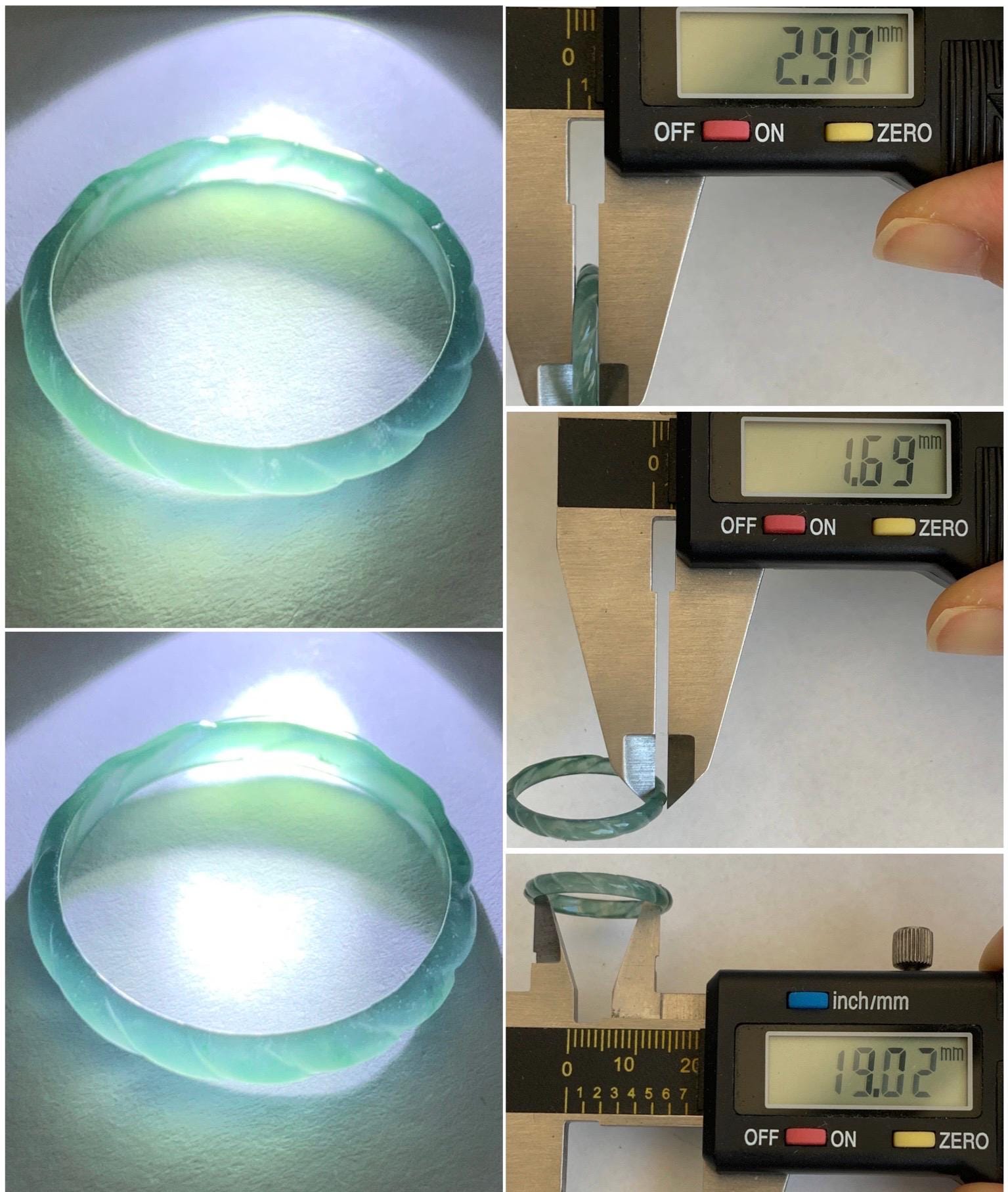 Natural Grade A Guatemalan Icy Highly Translucent Dark Teal Green Jade Jadeite Carved Braid Band Ring Size 9 US 天然冰危深蓝绿翡翠麻花戒圈 MHJ55B