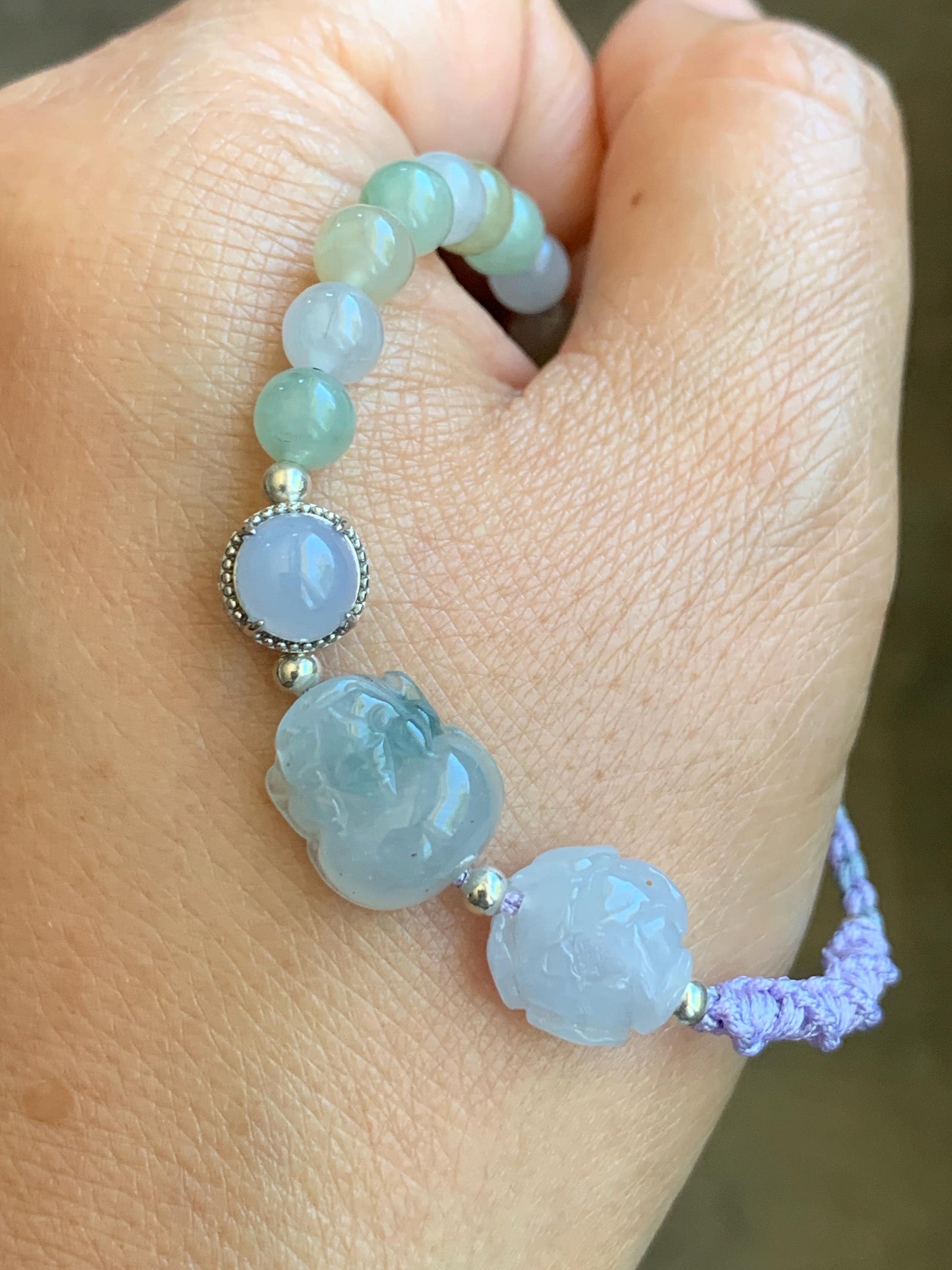 Natural Grade A Icy Translucent Pastel Macaroons Multicolored Jadeite Pixiu & Charms Beaded Bracelet 6.75" 10g 天然冰马卡龙色翡翠貔貅珠手串 BZM259