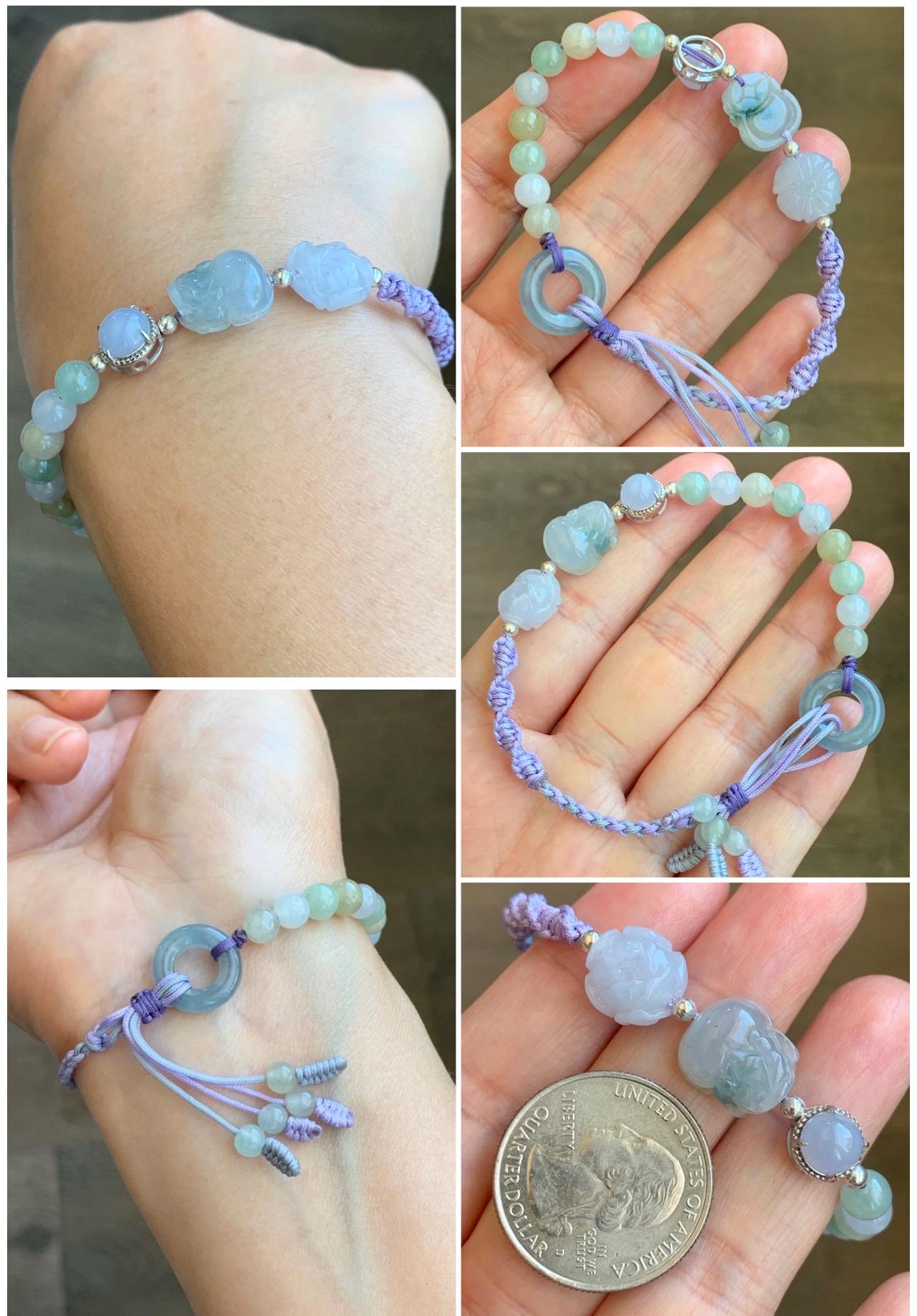 Natural Grade A Icy Translucent Pastel Macaroons Multicolored Jadeite Pixiu & Charms Beaded Bracelet 6.75" 10g 天然冰马卡龙色翡翠貔貅珠手串 BZM259