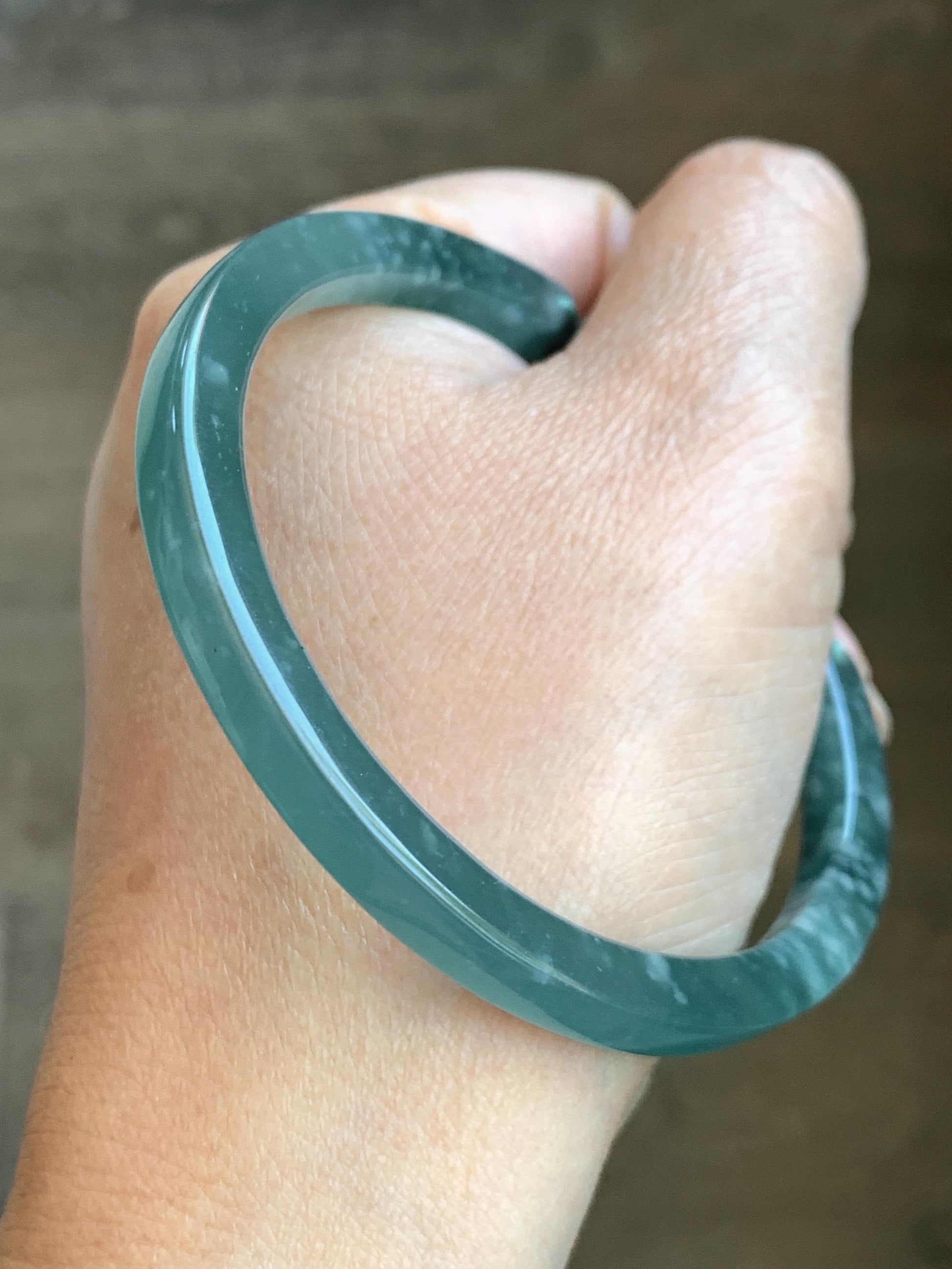 Natural Grade A Guatemalan Icy Translucent Teal Blue Jade Jadeite Open Bangle Bracelet Sterling Silver Charms 60.8mm 24g 天然冰胶危深蓝绿翡翠半镯 WSL249