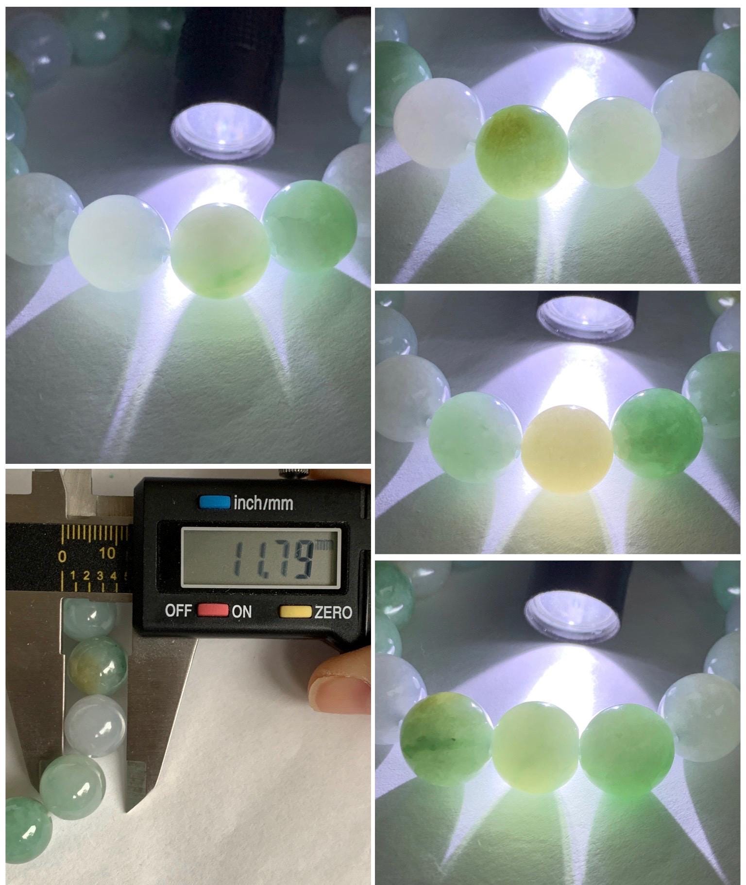 Natural Grade A Icy Translucent Gelatinous Multicolored Jade Jadeite Large Beads Beaded Bracelet 11.8mm 6.75" 47g 天然冰胶多宝翡翠大卡圆珠手串 DMB220
