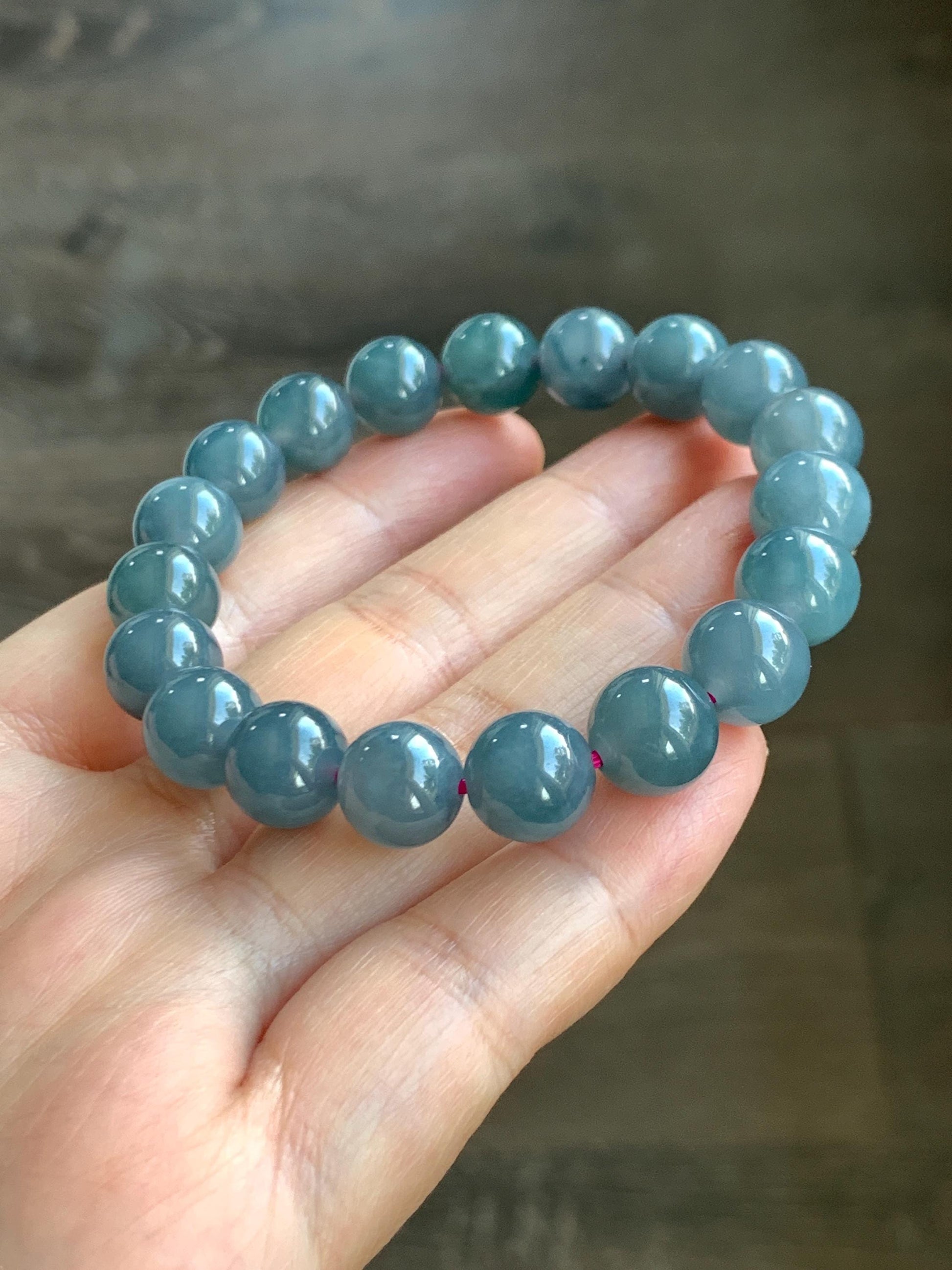 Natural Guatemalan Icy Translucent Gelatinous Dark Dusty Blue Jade Jadeite Beaded Bracelet Stretchy 6.75” 9.6mm 30g 天然冰胶危深烟灰紫翡翠圆珠手串 WLZ330