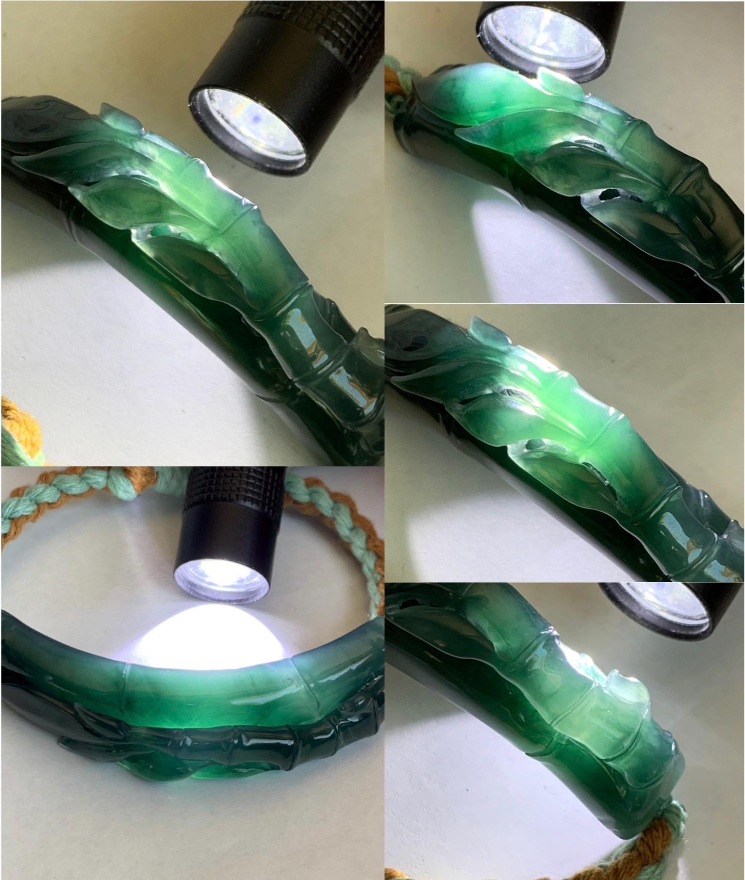 Natural Grade A Guatemalan Icy Translucent Gelatinous Dark Teal Green Jadeite Bamboo Cuff Rope Bracelet 7” 23g 天然冰胶老种危湖水绿翡翠竹节手牌手绳 ZJS255