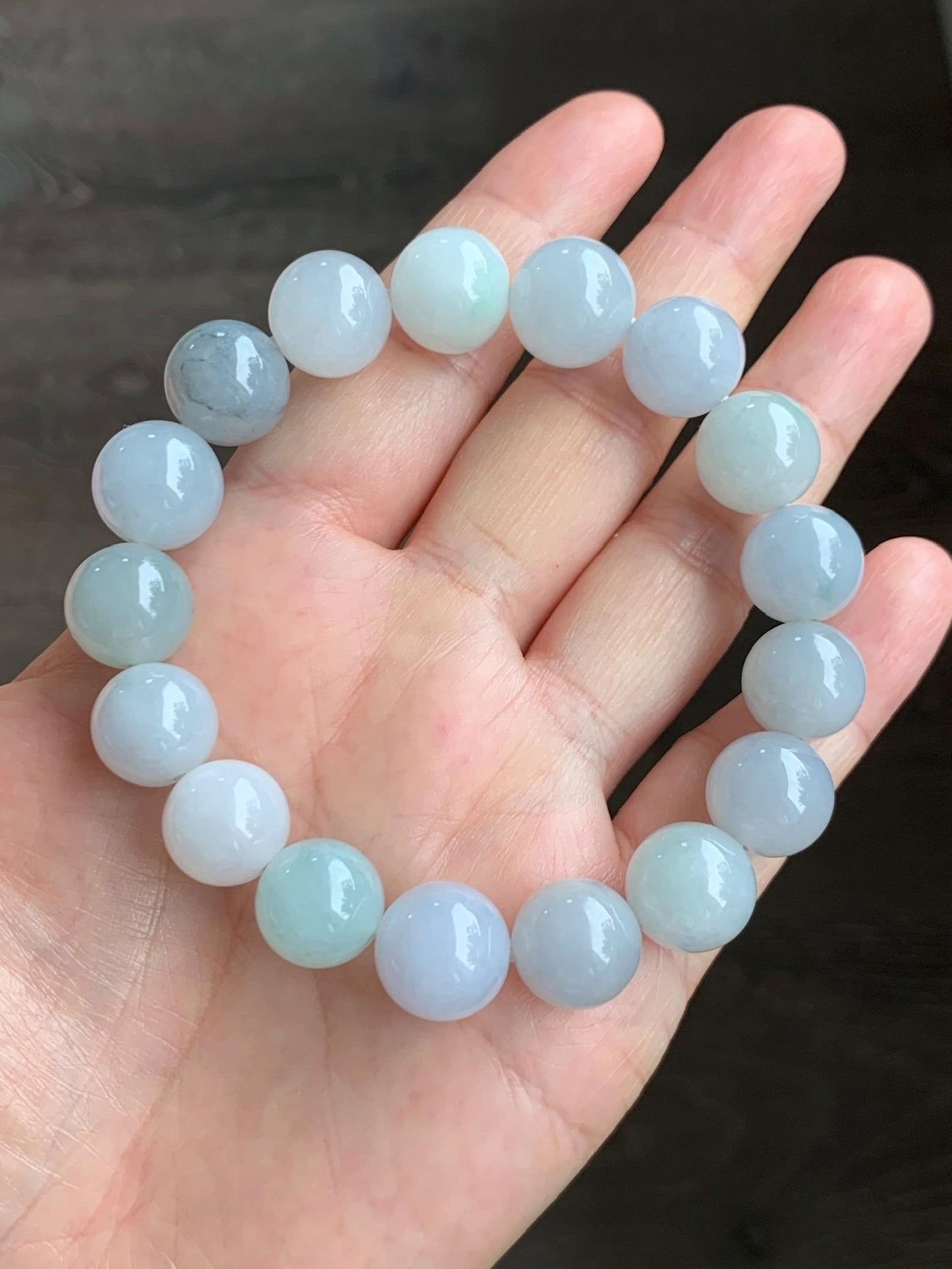 Natural Grade A Icy Translucent Gelatinous Multicolored Jade Jadeite Large Beads Beaded Bracelet 12.6mm 8" 62g 天然冰胶多宝翡翠大卡圆珠手串 DDBM500