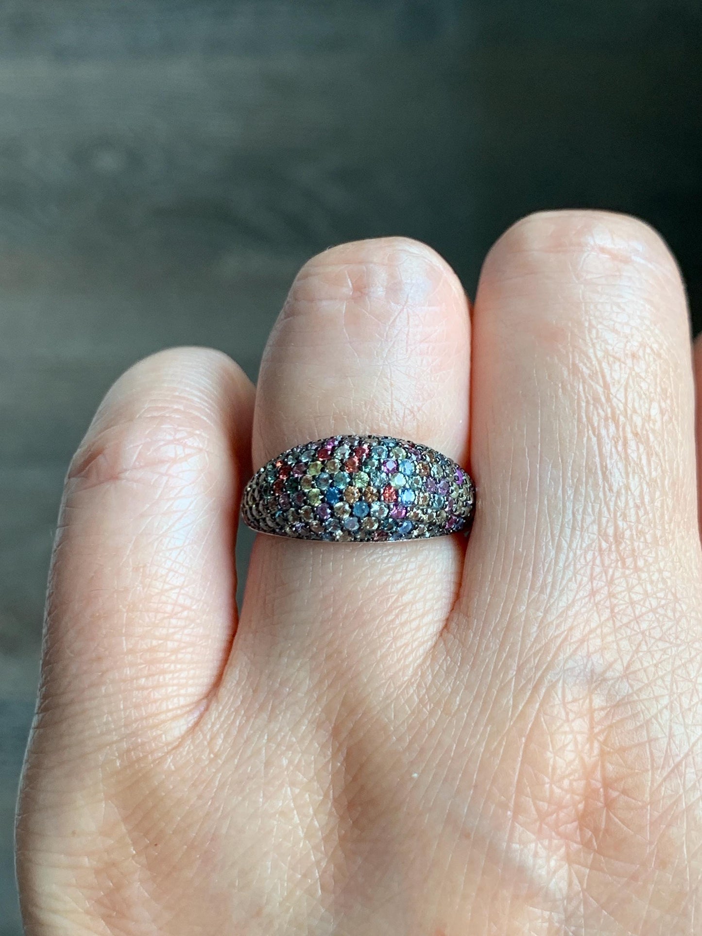 Natural Genuine Sapphire Multicolored Rainbow Sapphire Cluster Dome Ring S925 Sterling Silver Size 7 US 4g Sapphire Band Ring 858