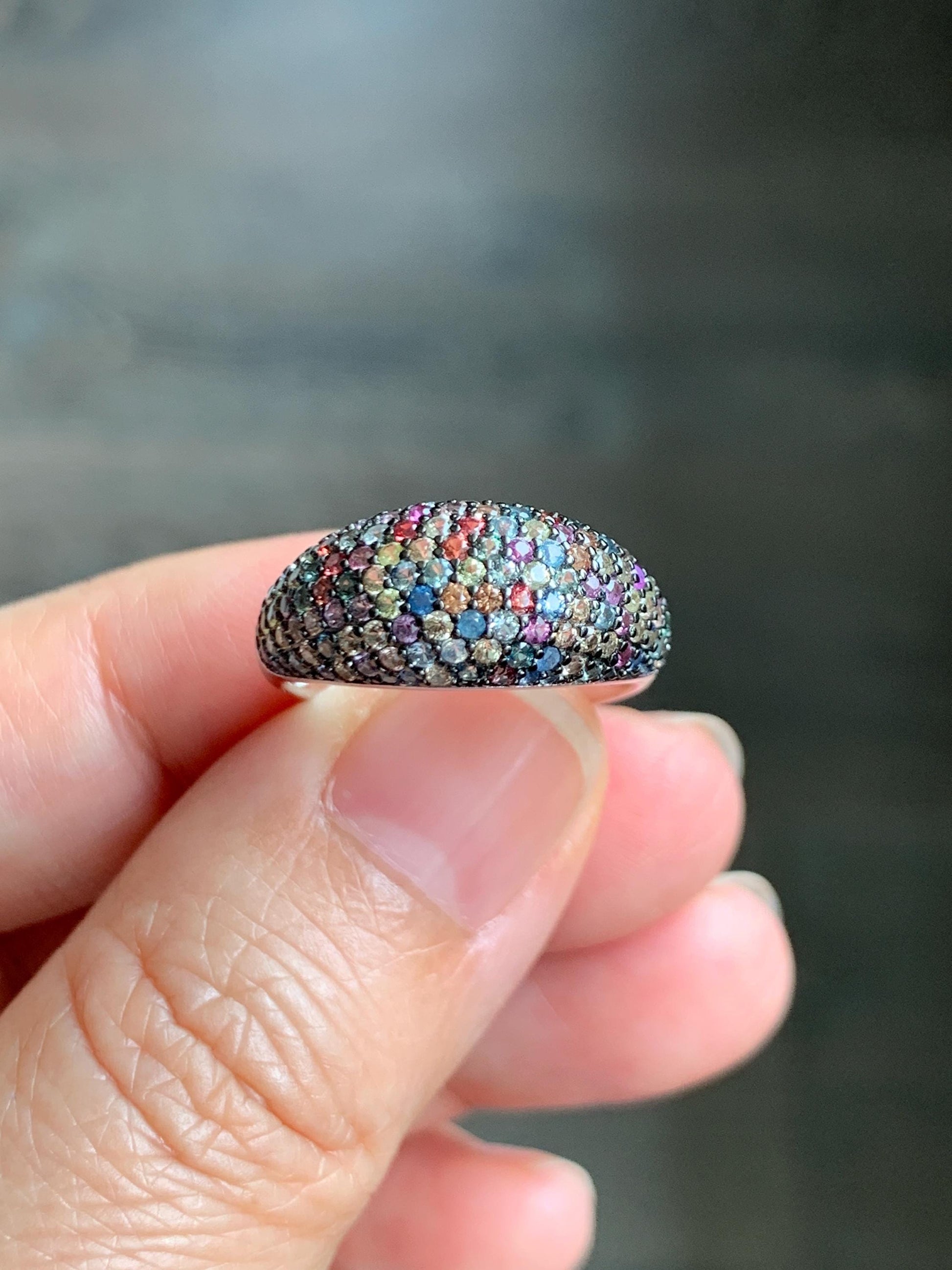 Natural Genuine Sapphire Multicolored Rainbow Sapphire Cluster Dome Ring S925 Sterling Silver Size 7 US 4g Sapphire Band Ring 858