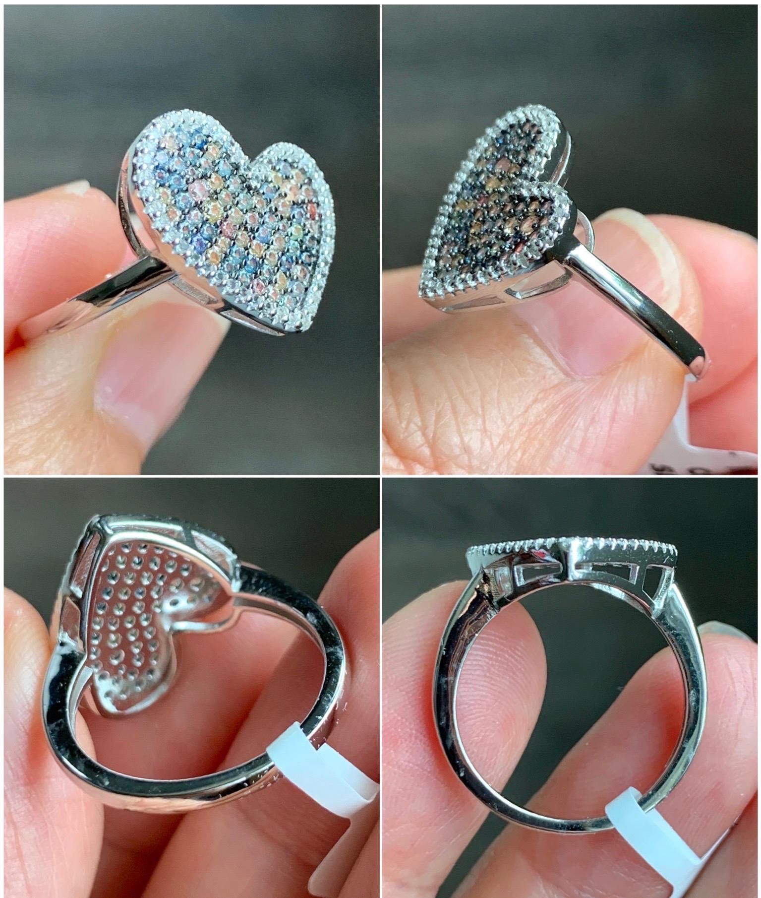 Natural Genuine Sapphire Multicolored Rainbow Sapphire Cluster Heart Ring S925 Sterling Silver Size 6.75 US 3g Sapphire Heart Ring 887