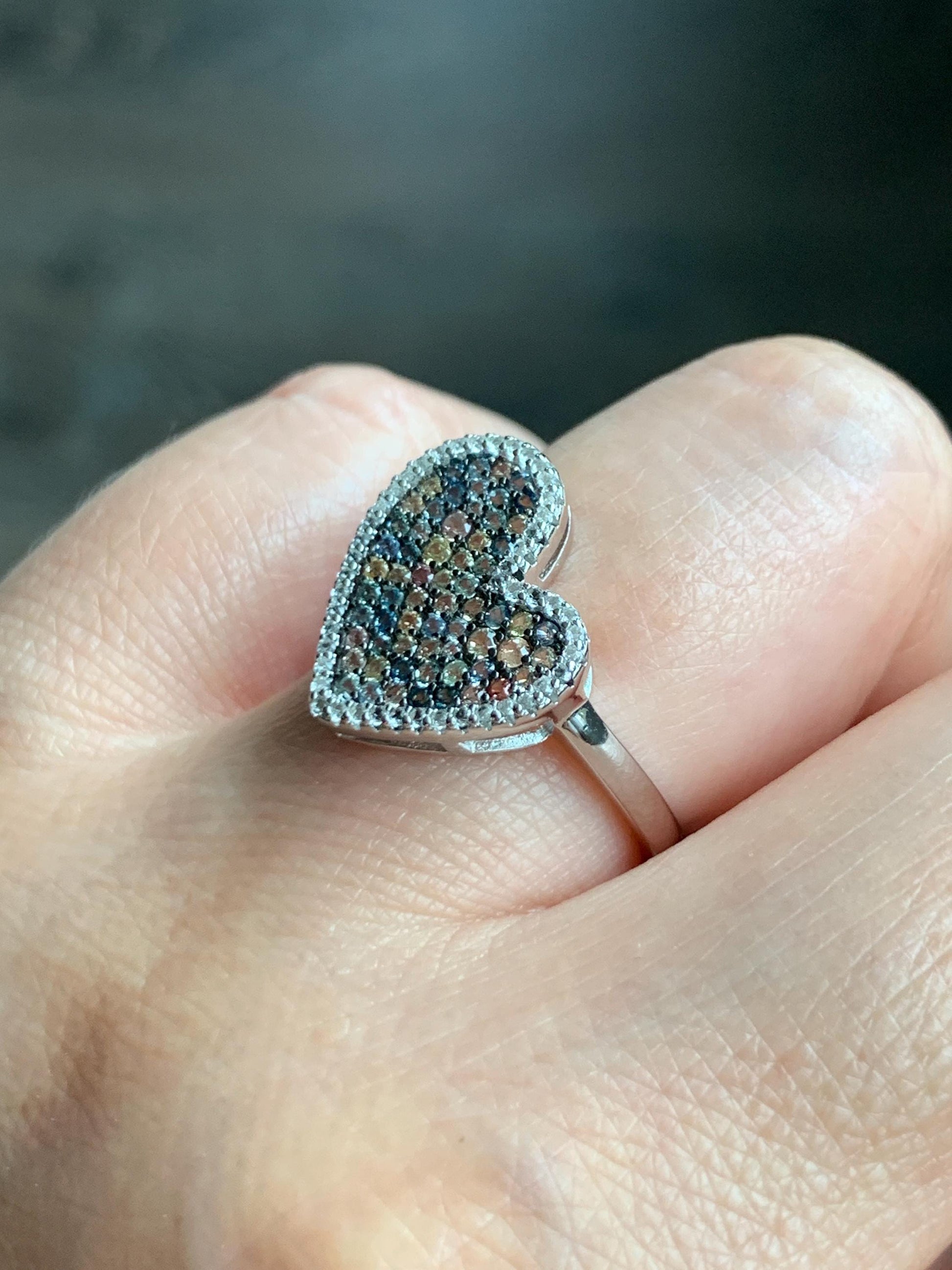 Natural Genuine Sapphire Multicolored Rainbow Sapphire Cluster Heart Ring S925 Sterling Silver Size 6.75 US 3g Sapphire Heart Ring 887